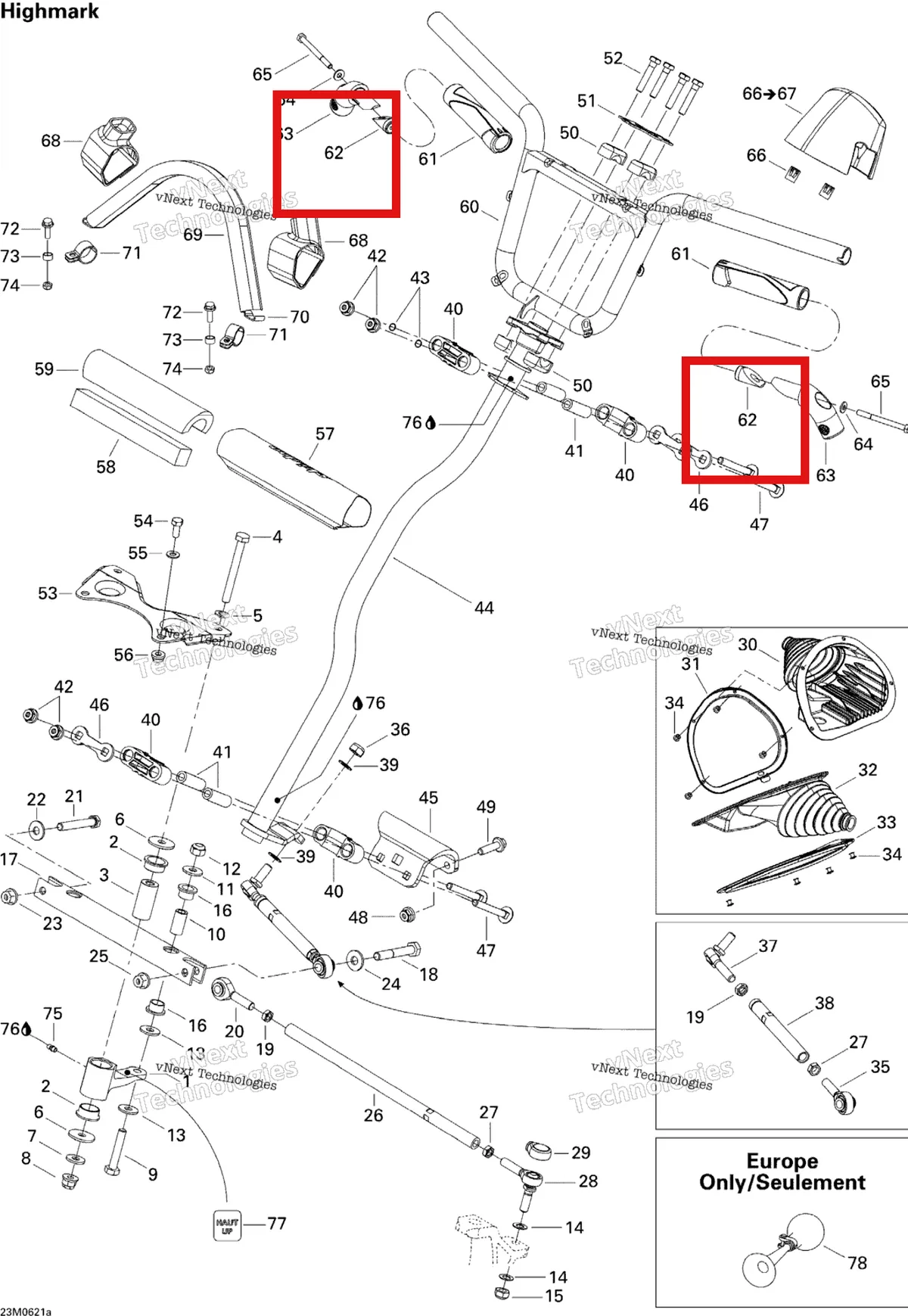 Деталь 506151827 (Деталь Lock Wedge) на схеме узла 2006 Ski-Doo Summit 1000 SDI, Highmark & Highmark X Steering System Hm