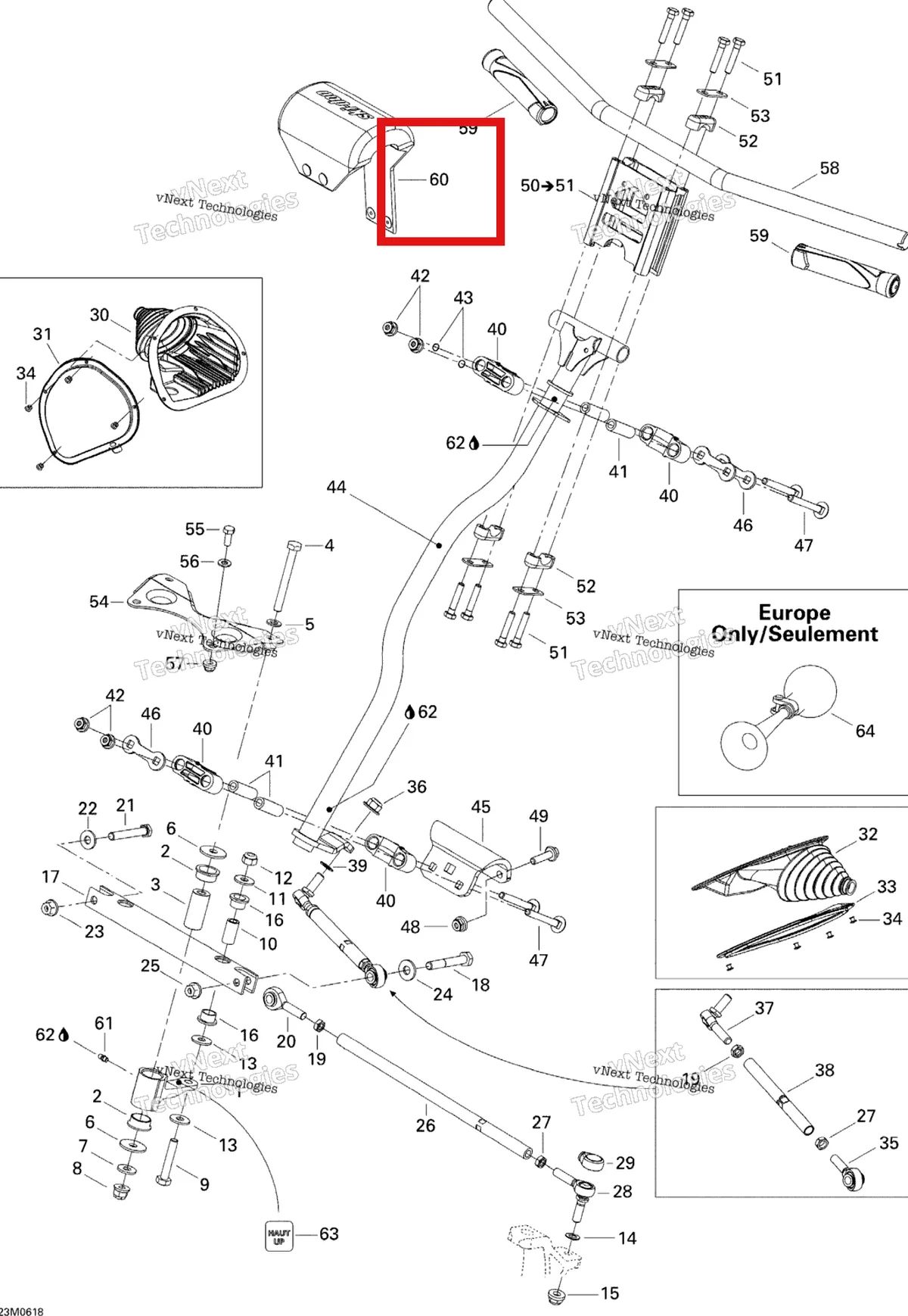 Схема применяемости: STEERING накладка × Ski-Doo 506151888