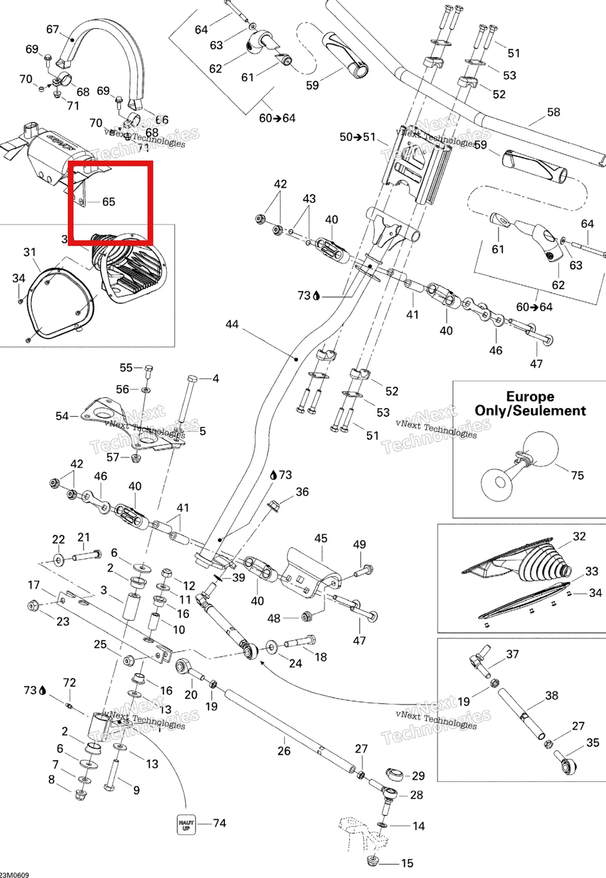 Деталь 506151889 на схеме узла 2006 Ski-Doo MX Z 1000 SDI Renegade X Steering System