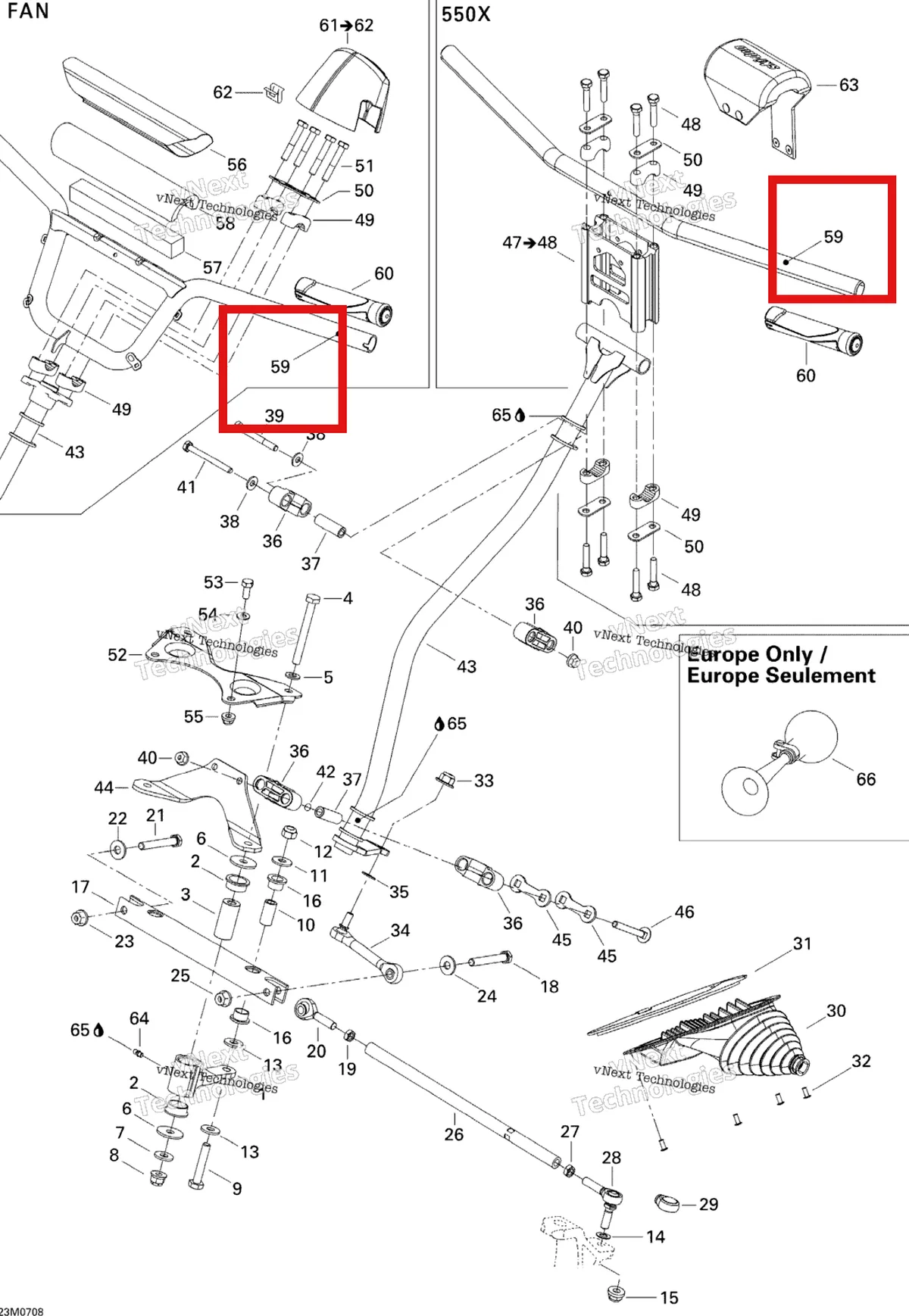 Деталь 506151993 на схеме узла 2007 Ski-Doo MX Z 550F Steering System Fan