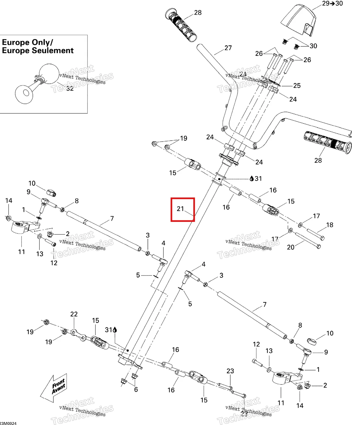 Деталь 506152024 (Деталь Steering Main Tube) на схеме узла 2009 Ski-Doo Skandic Tundra Steering