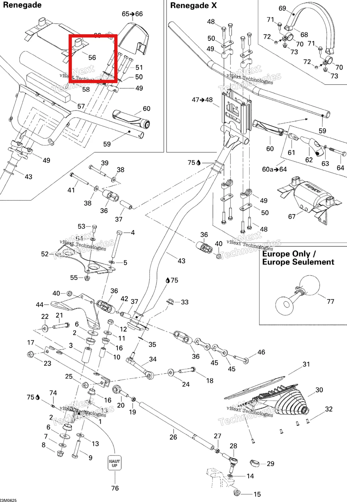 Деталь 506152055 на схеме узла 2006 Ski-Doo MX Z 600 HO SDI Renegade & Renegade X Steering System