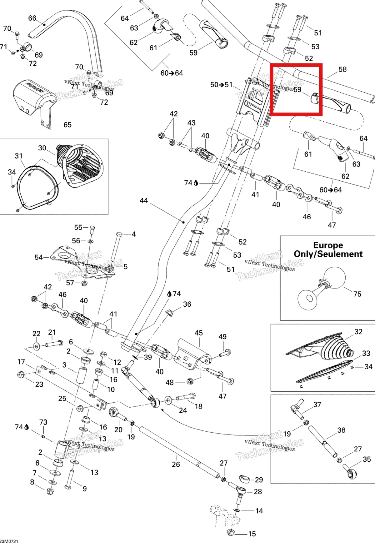 Деталь 506152122 на схеме узла 2007 Ski-Doo MX Z 1000 SDI Renegade RT Steering System