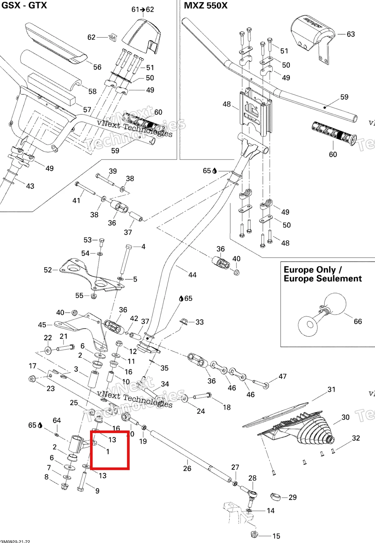 Деталь 506152124 (Деталь R.h. Swivel Arm) на схеме узла 2009 Ski-Doo GSX Fan Steering