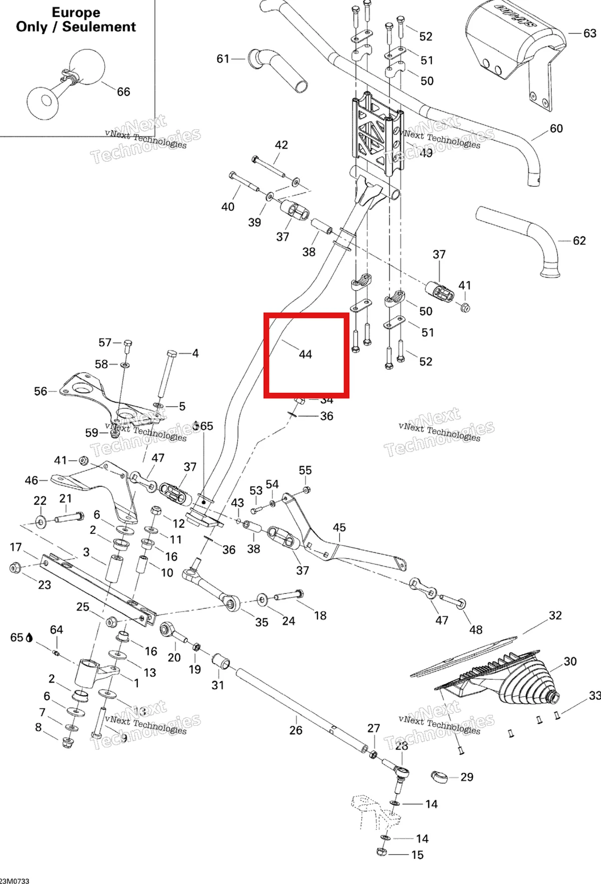 Деталь 506152161 (Главная Пробка) на схеме узла 2007 Ski-Doo MX Z 440X Racing Steering System