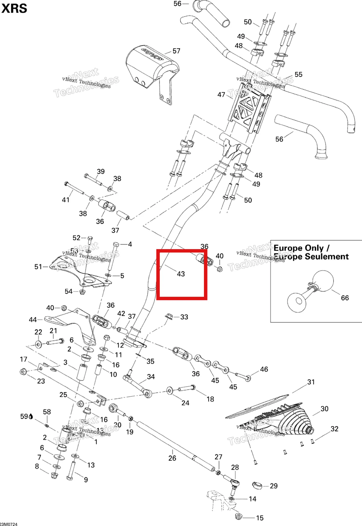 Деталь 506152224 на схеме узла 2007 Ski-Doo MX Z XRS 600 HO SDI Steering System