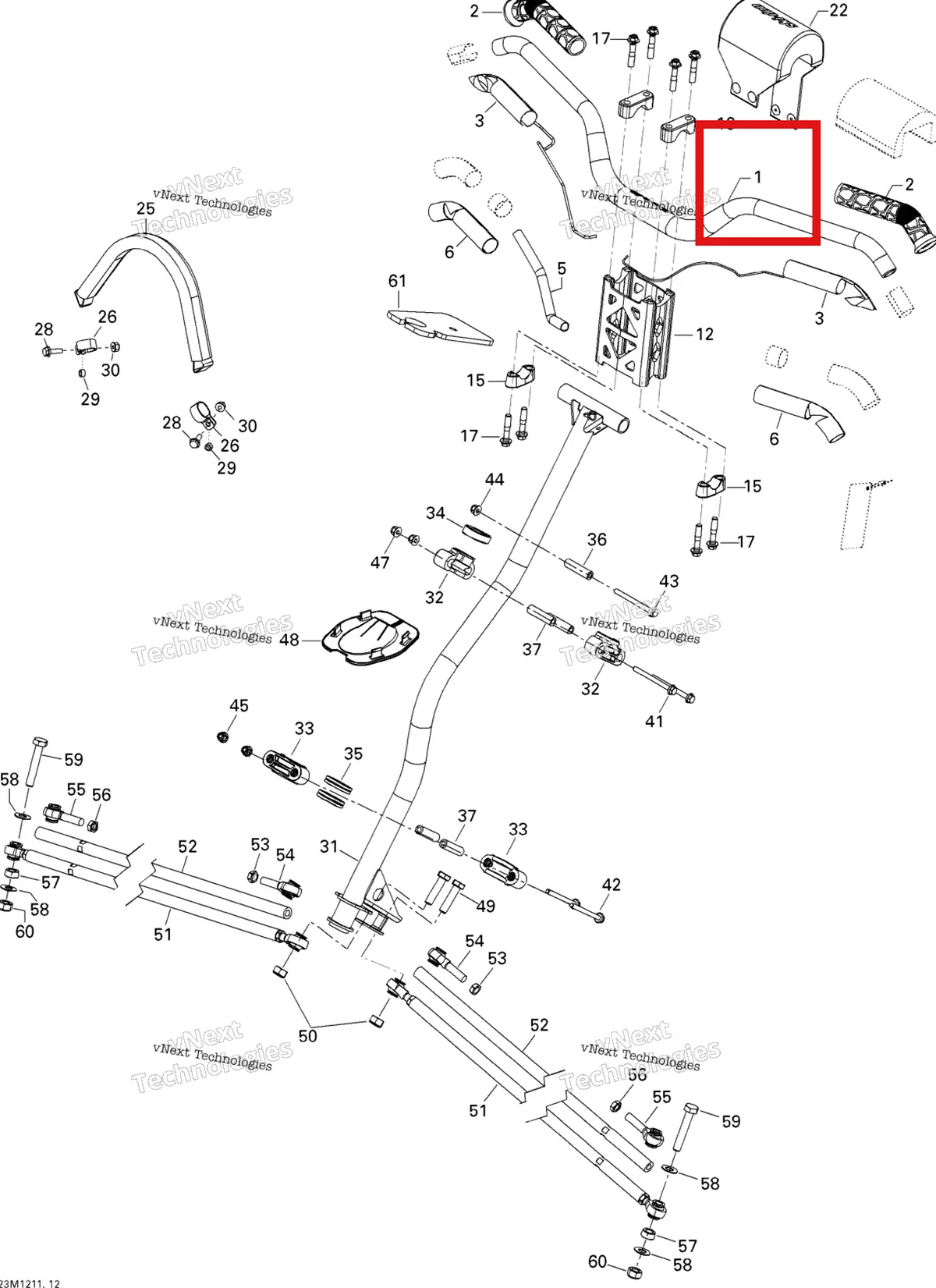 Деталь 506152489 (Руль) на схеме узла 2012 Ski-Doo Freeride 137 & 146 & 154 800RETEC XP Steering
