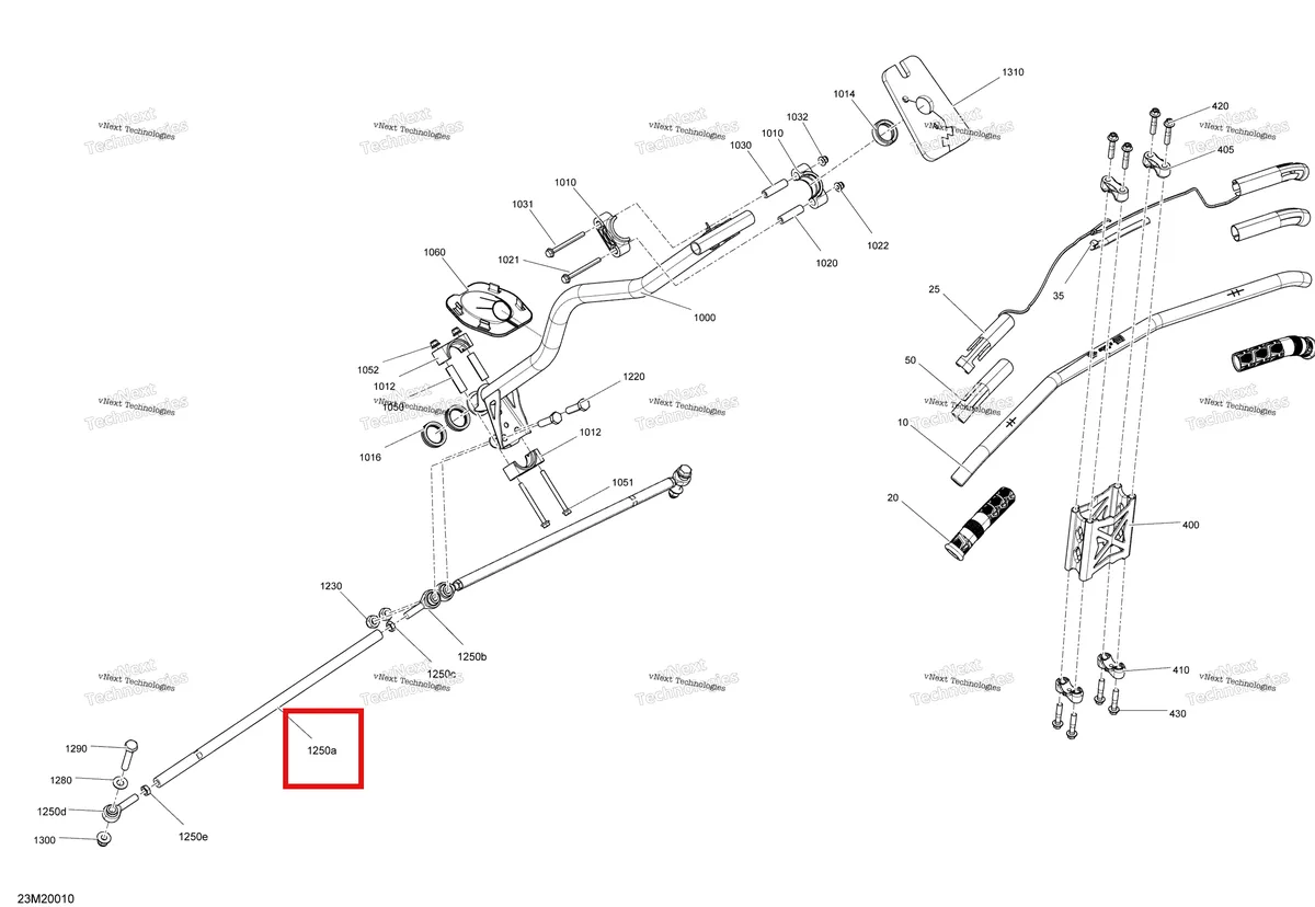 Деталь 506152496 (Деталь Tie-rod) на схеме узла 2020 Ski-Doo RENEGADE 600 CARB Steering - System