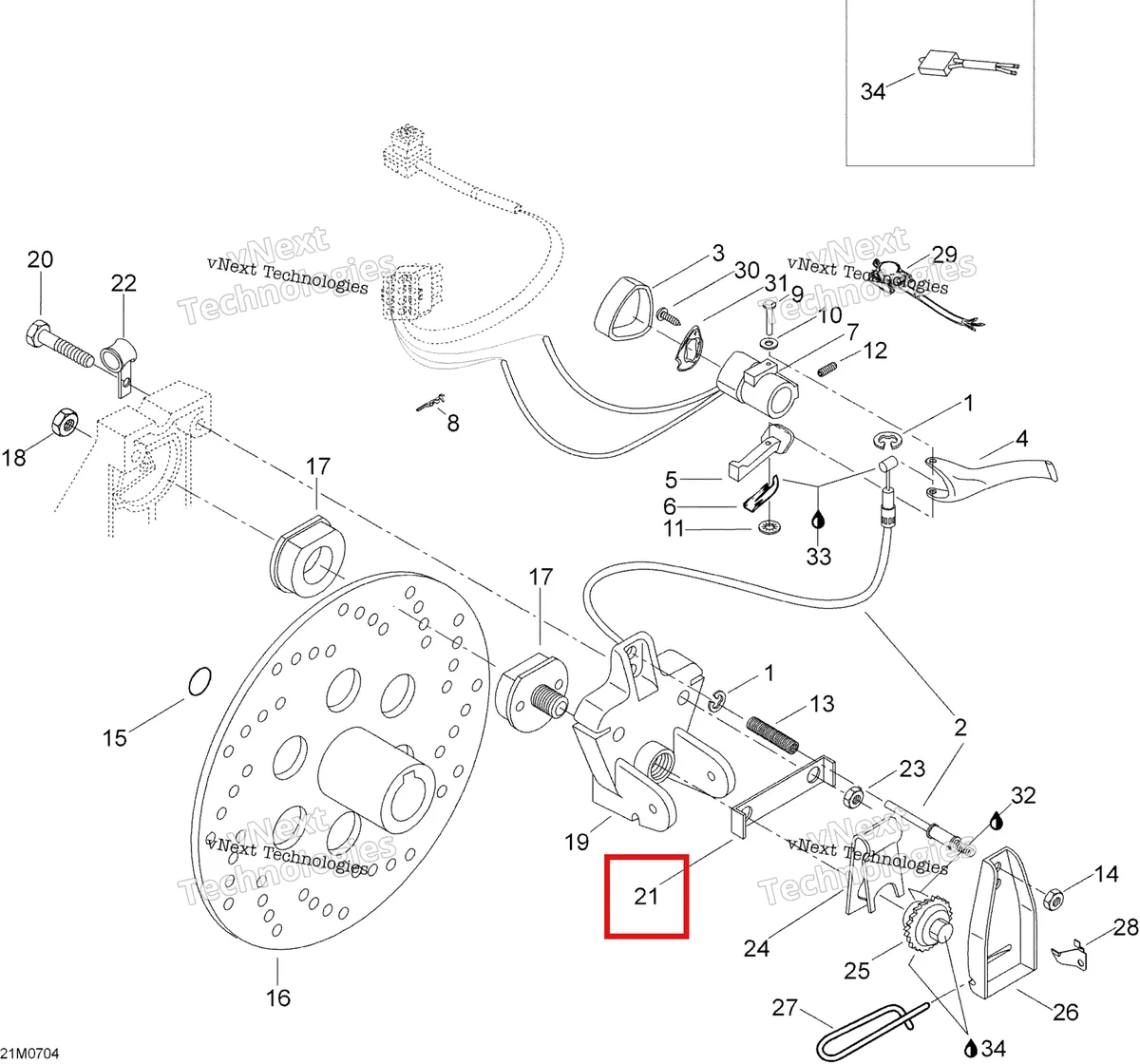 Деталь 507020400 (Деталь Locking Tab) на схеме узла 2007 Ski-Doo Skandic LT 440F Brakes