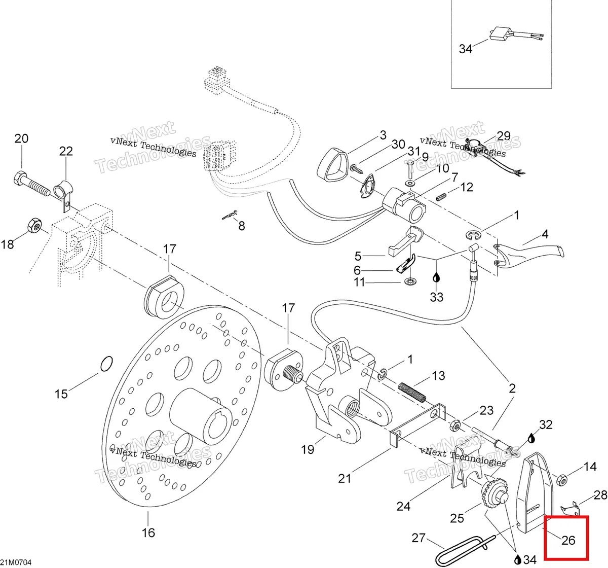 Деталь 507021500 (Деталь Brake Lever) на схеме узла 2007 Ski-Doo Skandic LT 440F Brakes