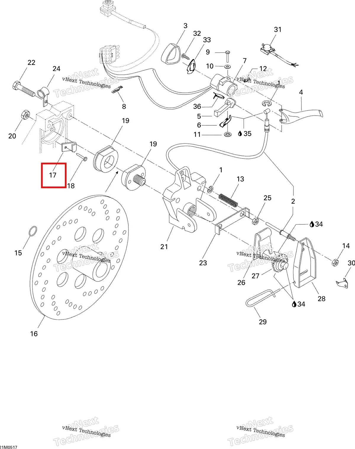 Деталь 507022600 (Деталь Indicator Wear) на схеме узла 2005 Ski-Doo Skandic LT 440F Brake