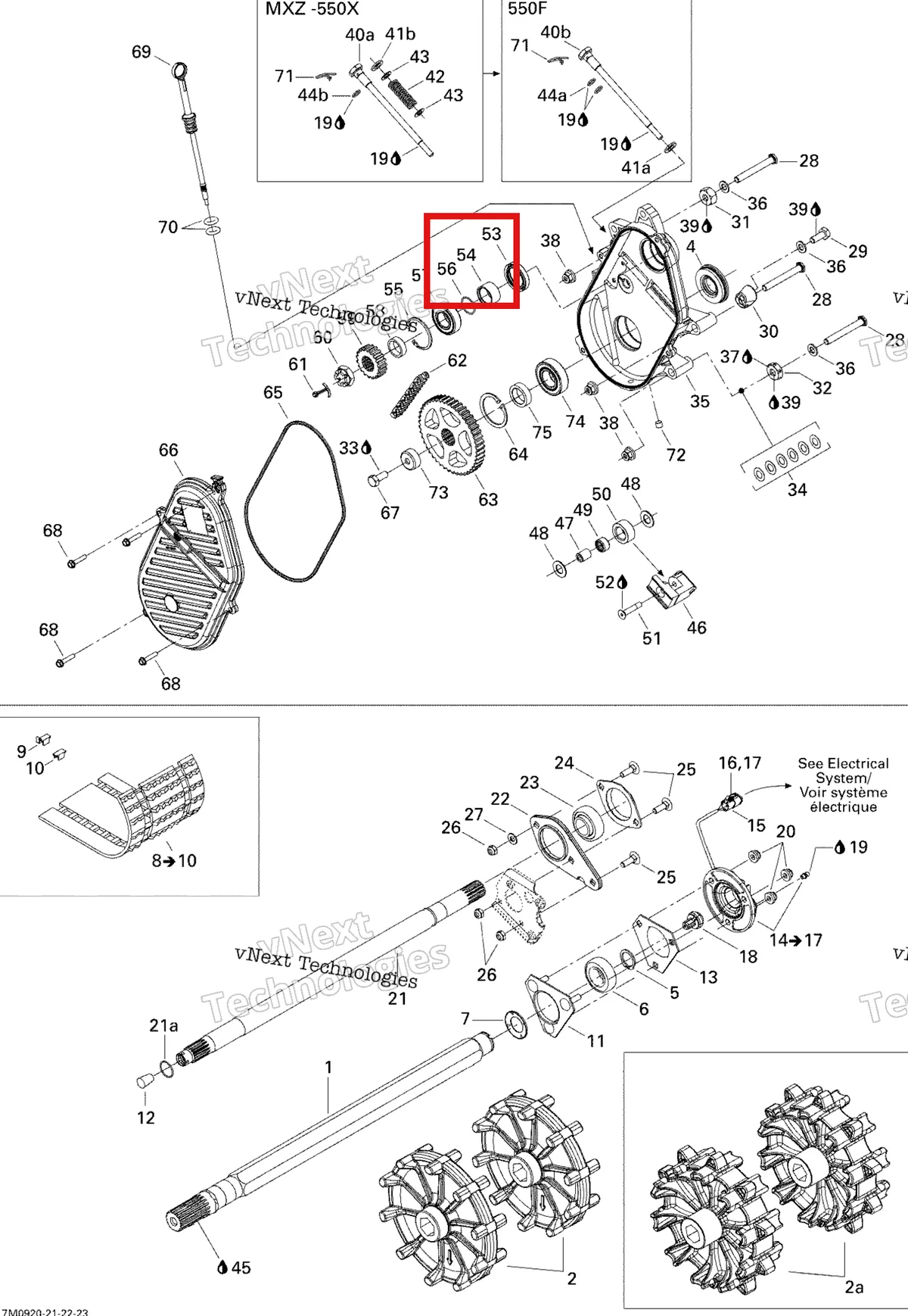 Деталь 507031500 (Проставка) на схеме узла 2009 Ski-Doo MX Z 550X Drive System