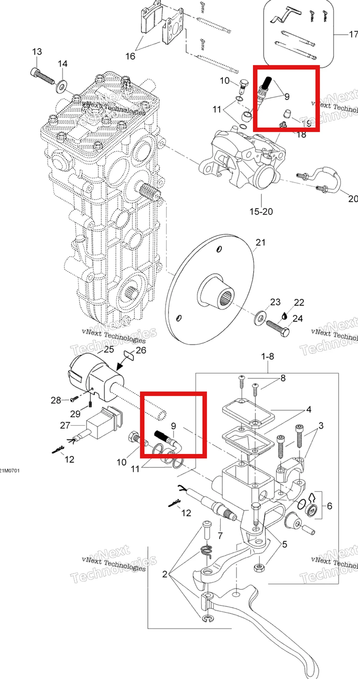 Деталь 507032219 (Шланг) на схеме узла 2007 Ski-Doo Skandic SUV 550F Brakes