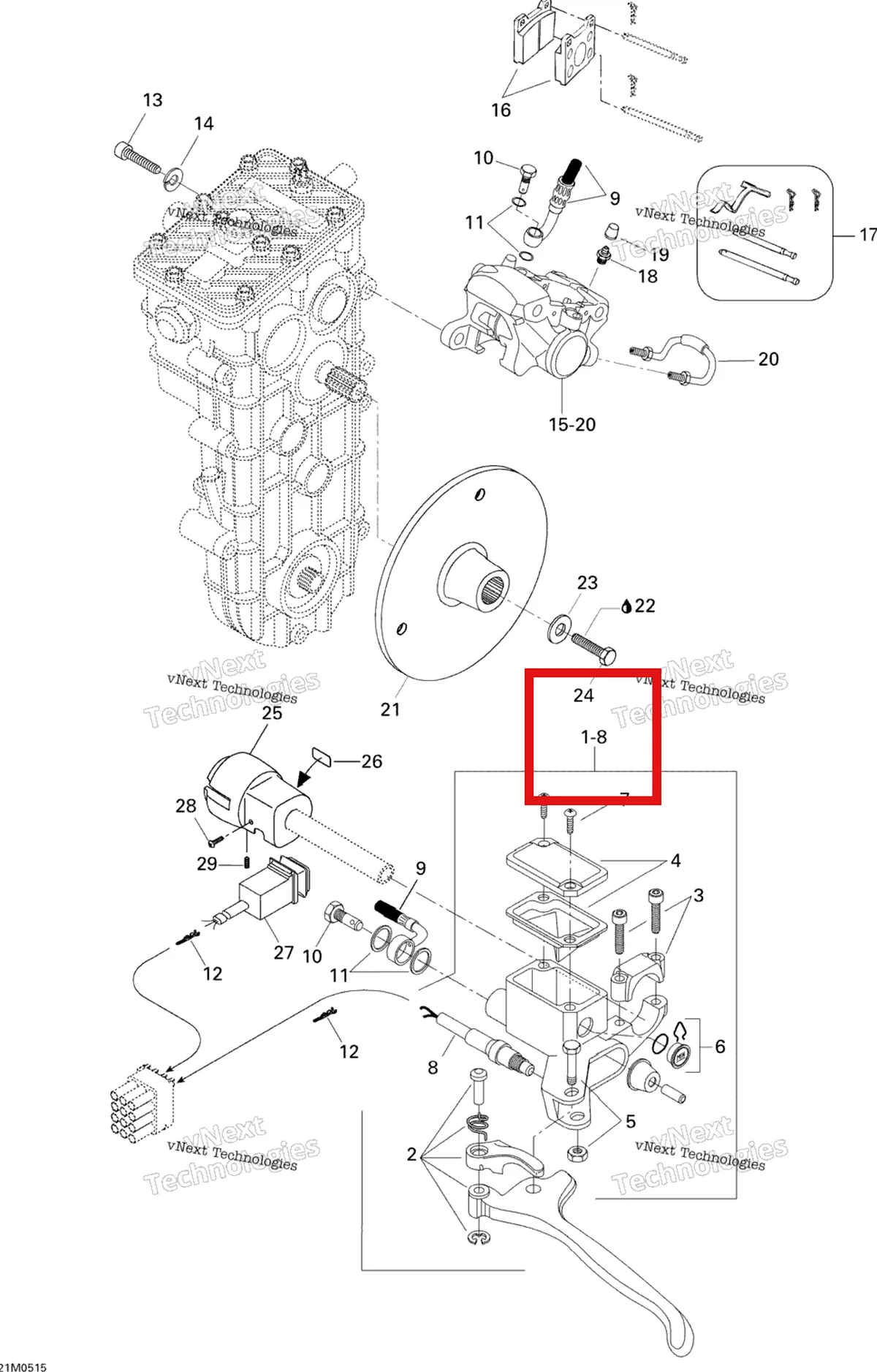 Деталь 507032293 на схеме узла 2005 Ski-Doo Skandic SUV 550F Brake