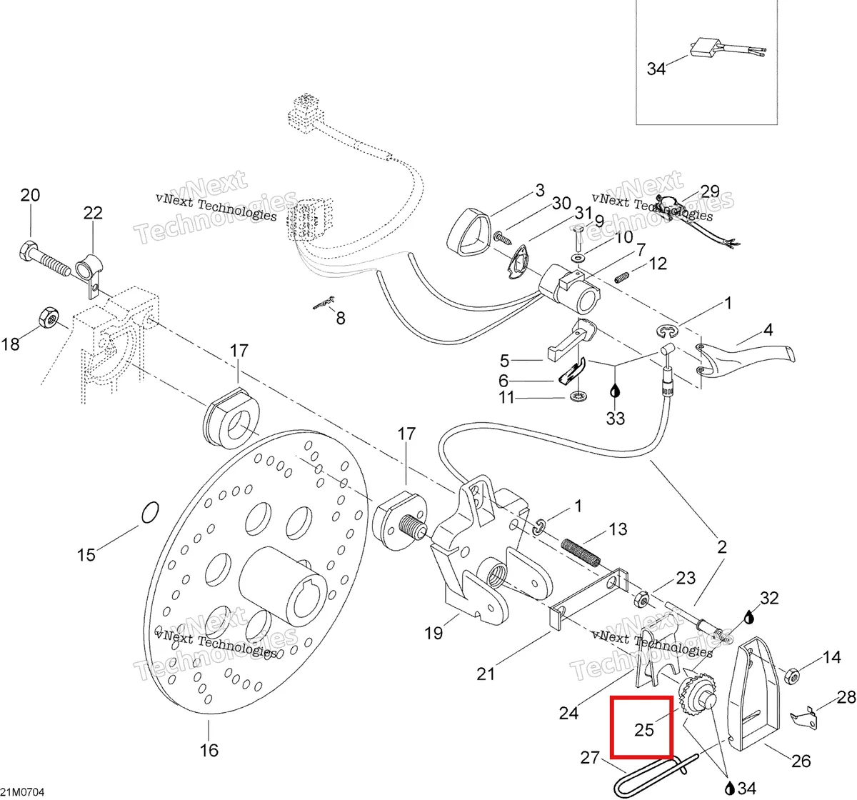 Деталь 507032310 (Деталь Ratchel Wheel) на схеме узла 2007 Ski-Doo Skandic LT 440F Brakes