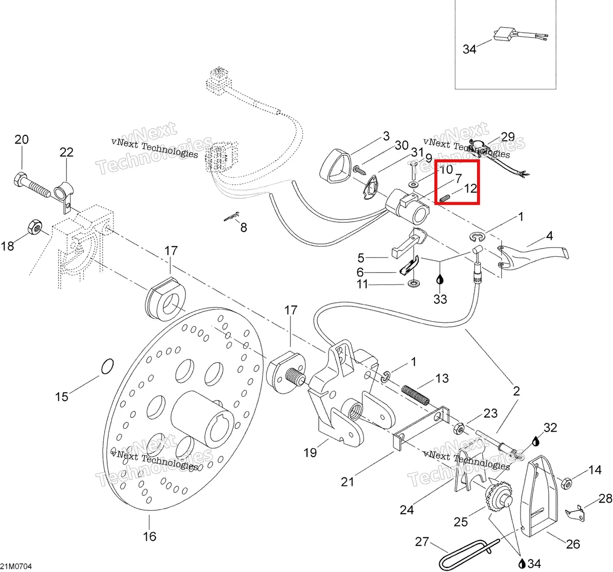 Деталь 507032313 (Кожух) на схеме узла 2007 Ski-Doo Skandic LT 440F Brakes