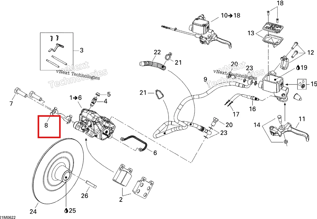 Деталь 507032316 (Деталь Locking Tab) на схеме узла 2006 Ski-Doo Expedition 550F Brakes