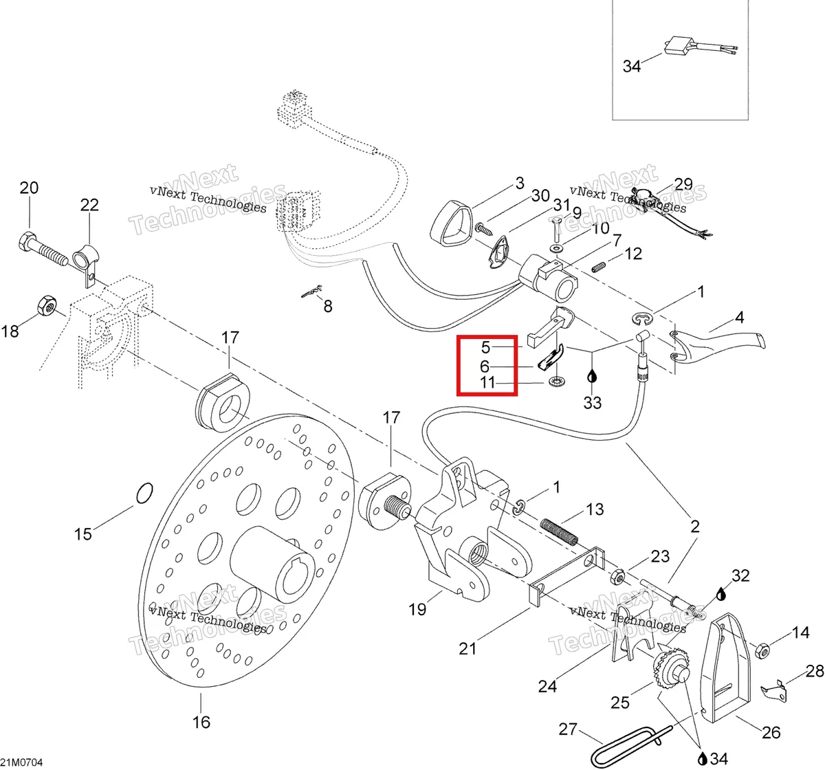 Деталь 507032317 (Пружина) на схеме узла 2007 Ski-Doo Skandic LT 440F Brakes
