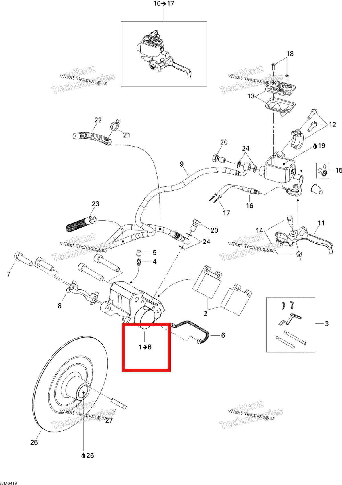 Деталь 507032383 на схеме узла 2005 Ski-Doo MX Z 600 HO SDI Renegade, Early Intro Hydraulic Brake