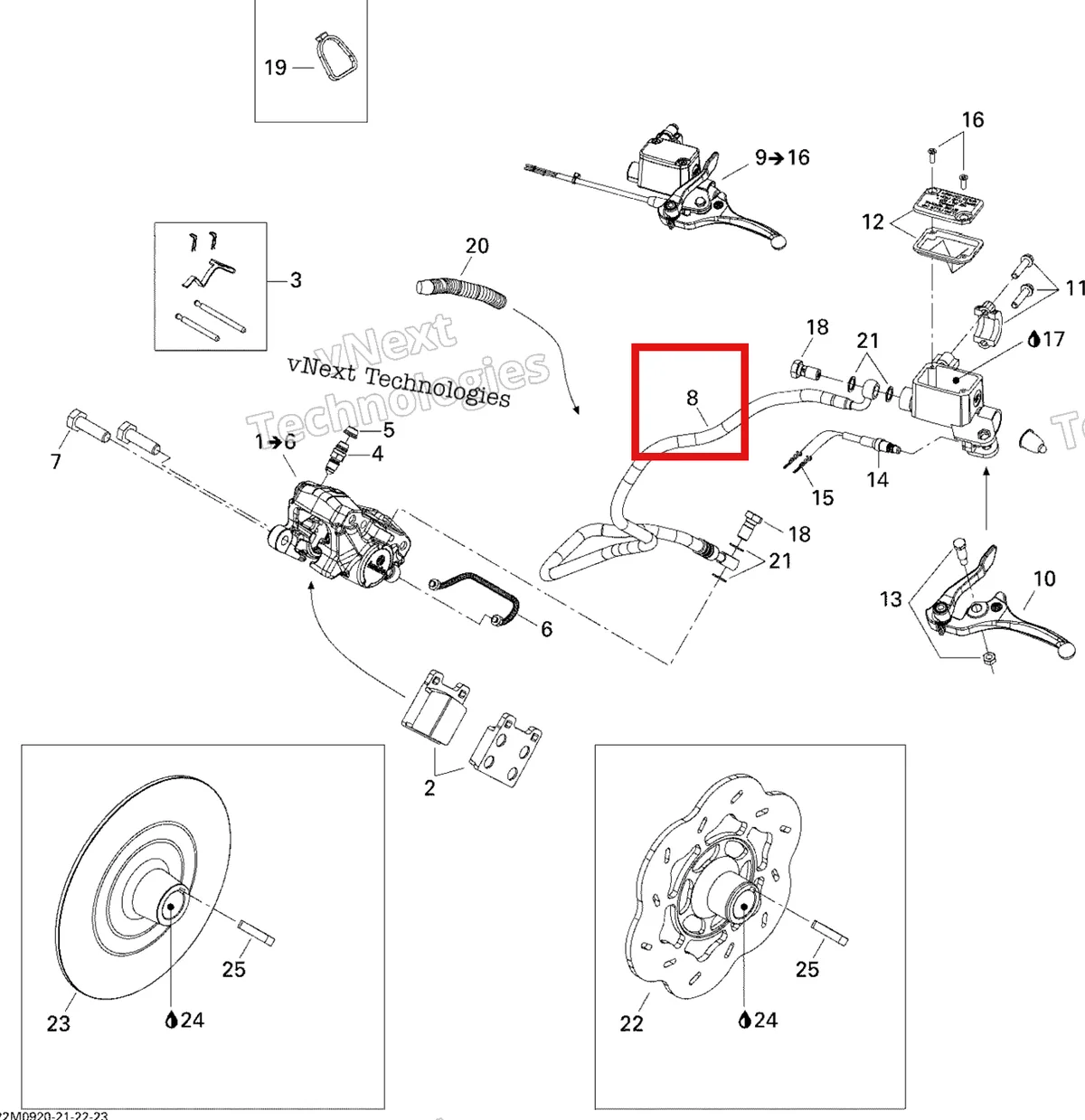 Деталь 507032398 (Деталь Brake Hose. Adventure Ranger 550f) на схеме узла 2009 Ski-Doo GTX Fan Hydraulic Brakes