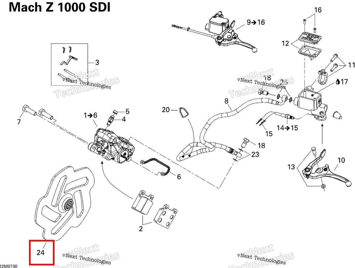 Деталь 507032400 на схеме узла 2007 Ski-Doo MACH Z Adrenaline Hydraulic Brakes Adr