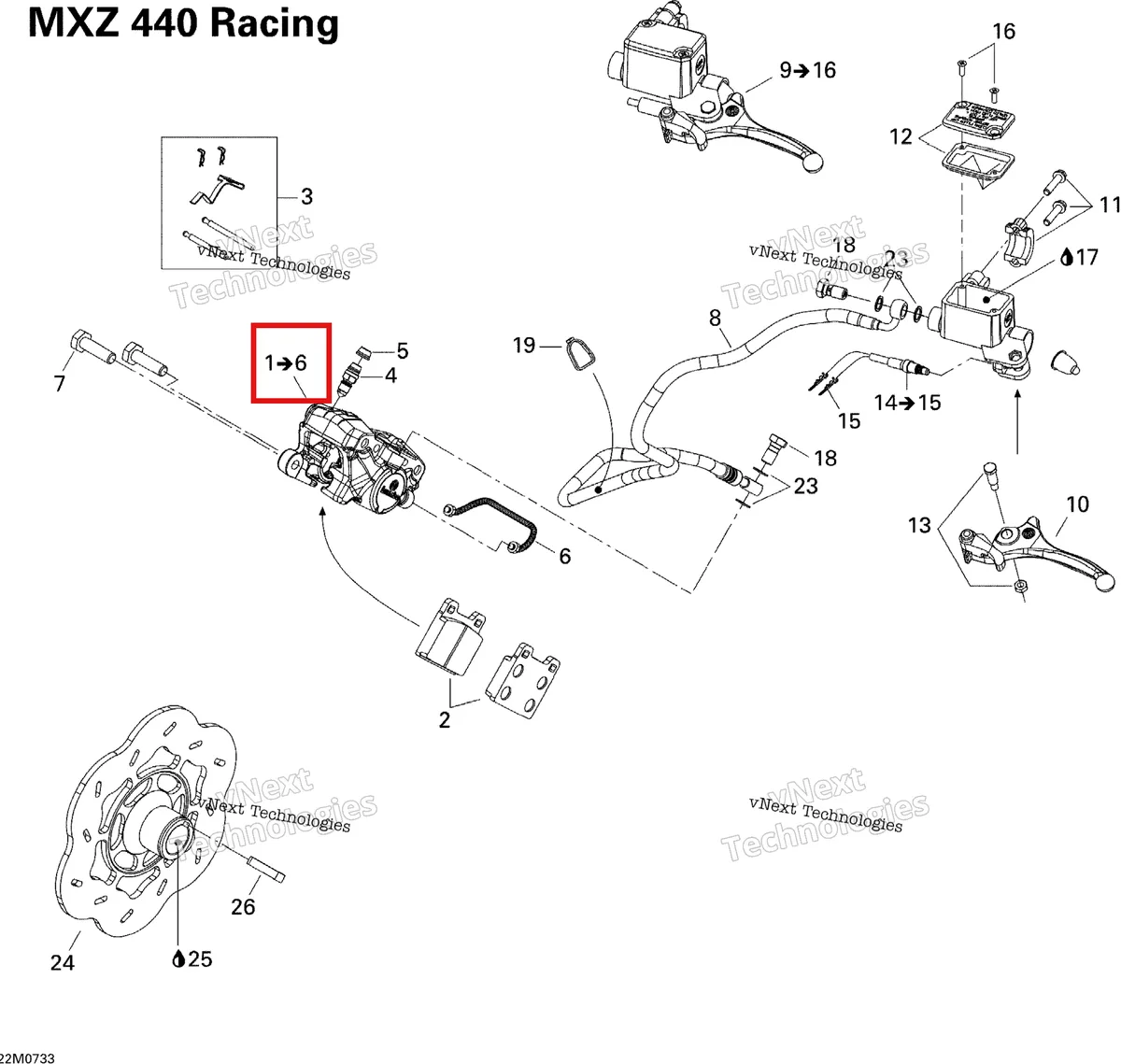 Деталь 507032410 на схеме узла 2007 Ski-Doo MX Z 440X Racing Hydraulic Brakes