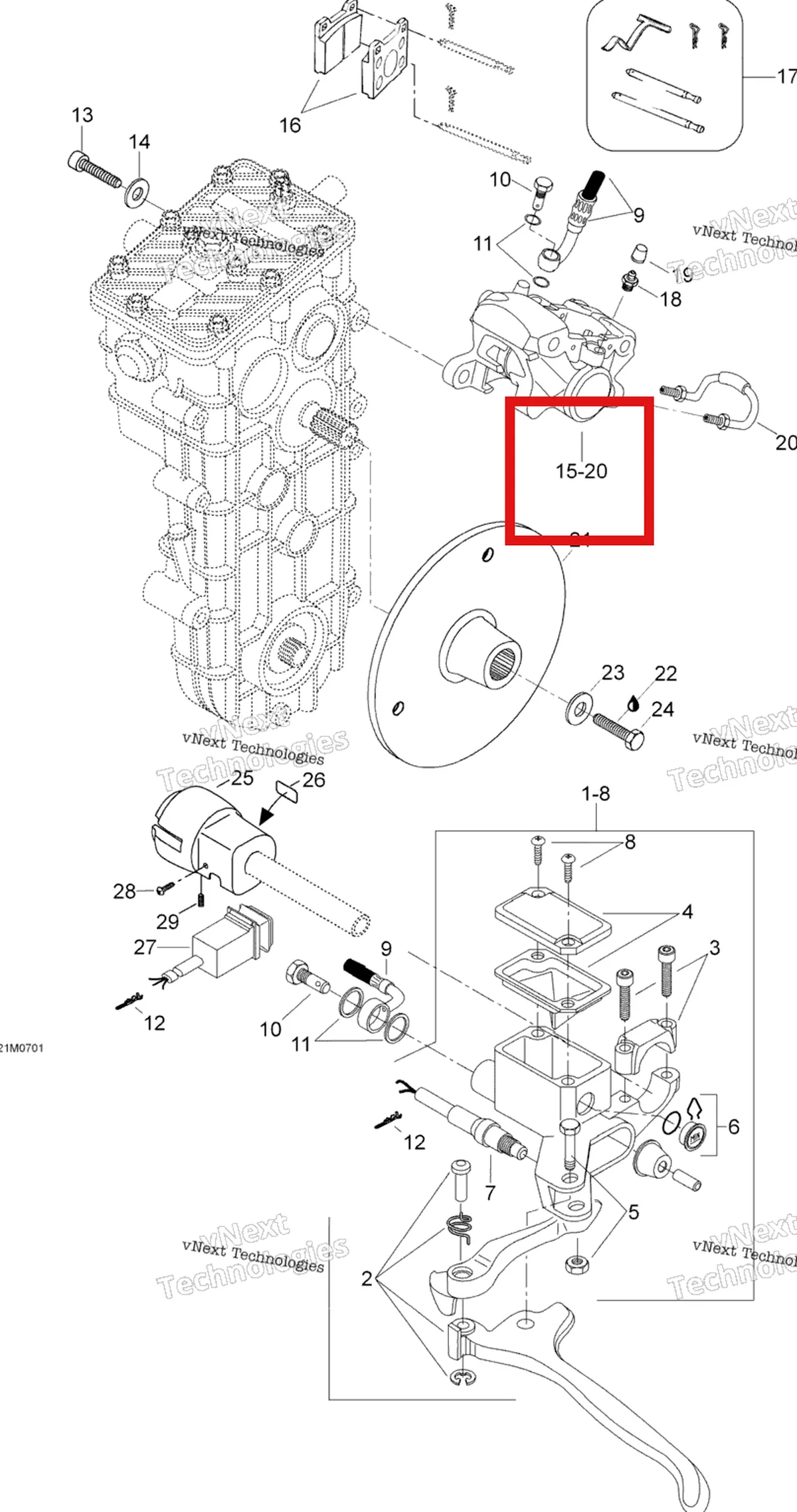 Деталь 507032412 (Деталь Jarrukaliberi Brembo 20.3500.12. Includes 24 To 28) на схеме узла 2007 Ski-Doo Skandic SUV 550F Brakes
