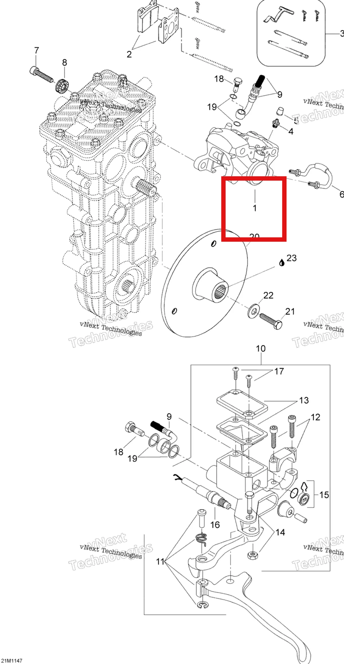 Деталь 507032448 (Деталь Brake Caliper Ass'y. Includes 1 To 6) на схеме узла 2012 Ski-Doo Skandic SWT V800 YetiII Brakes