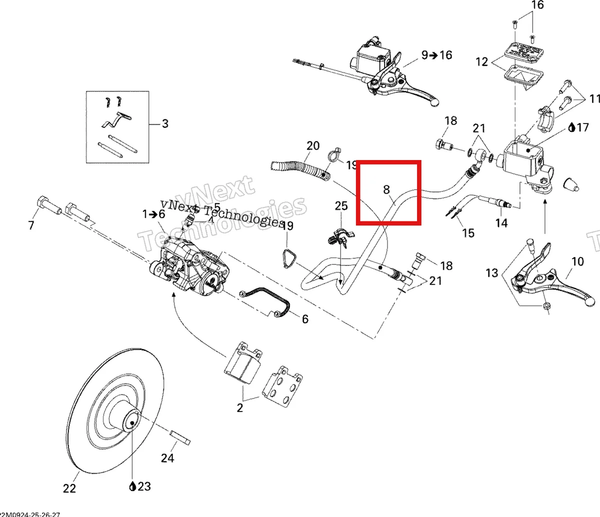 Деталь 507032450 (Шланг) на схеме узла 2009 Ski-Doo Skandic Tundra LT 550F Hydraulic Brakes