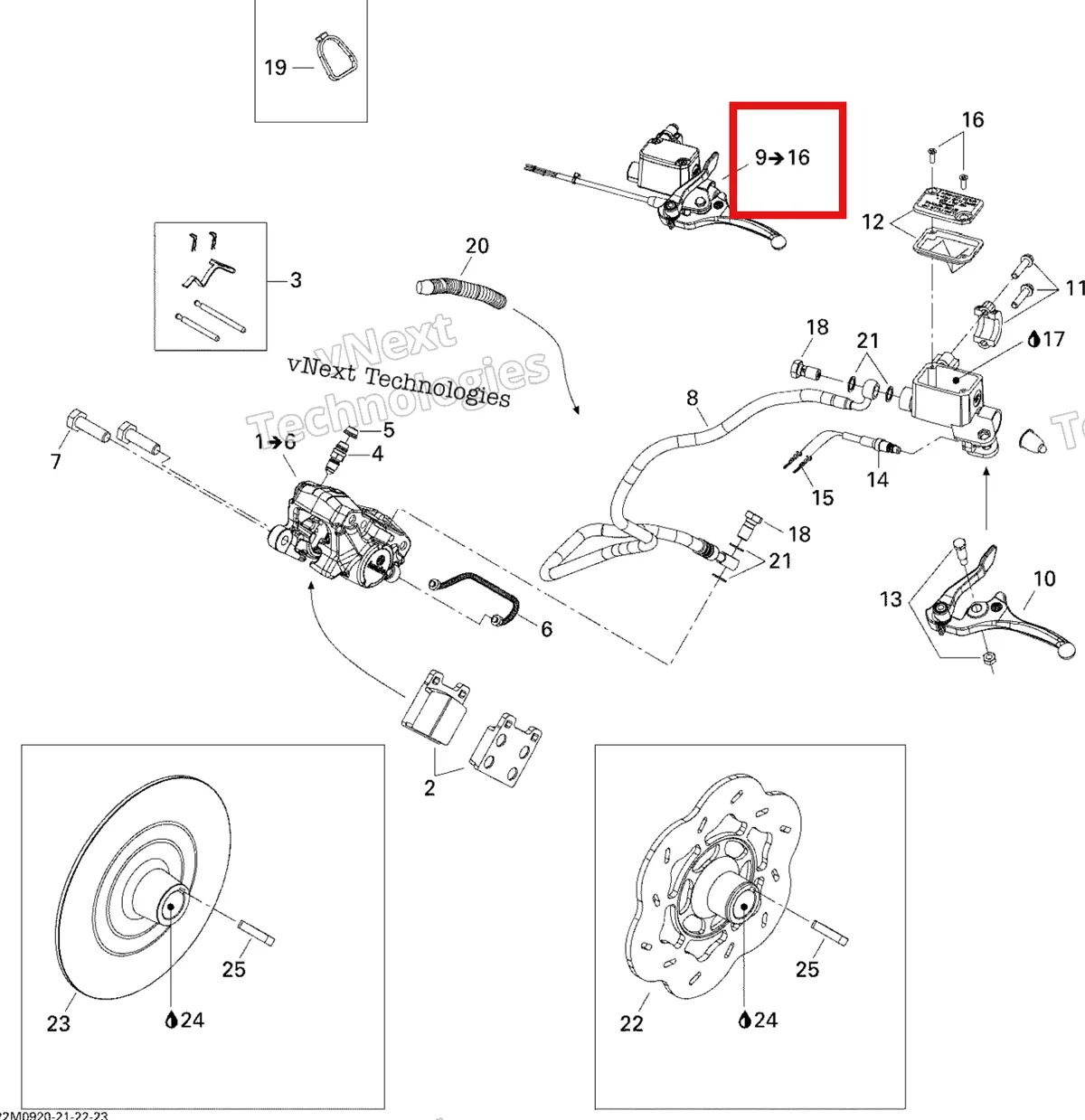 Деталь 507032463 (Деталь Master Cylinder. Ranger, Includes 9 To 17) на схеме узла 2009 Ski-Doo MX Z 550X Hydraulic Brakes