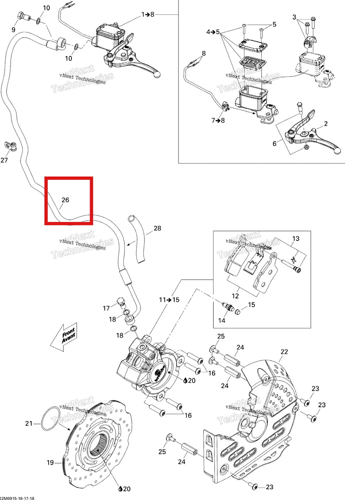 Деталь 507032495 (Шланг) на схеме узла 2009 Ski-Doo MX Z Renegade X 1200 4-TEC Hydraulic Brakes Renegade X