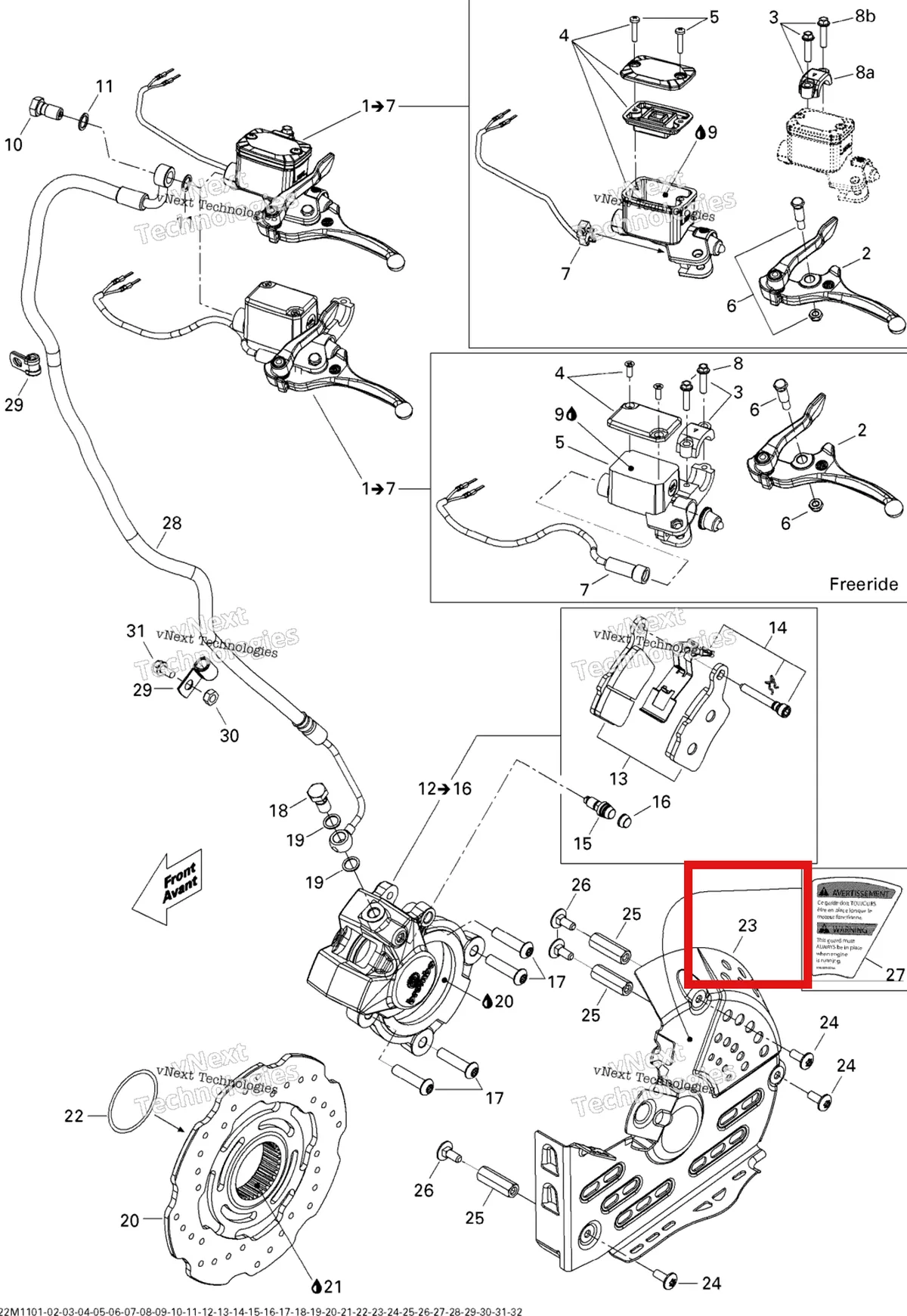 Деталь 507032509 на схеме узла 2011 Ski-Doo Summit FREERIDE 800R E-TEC Hydraulic Brakes