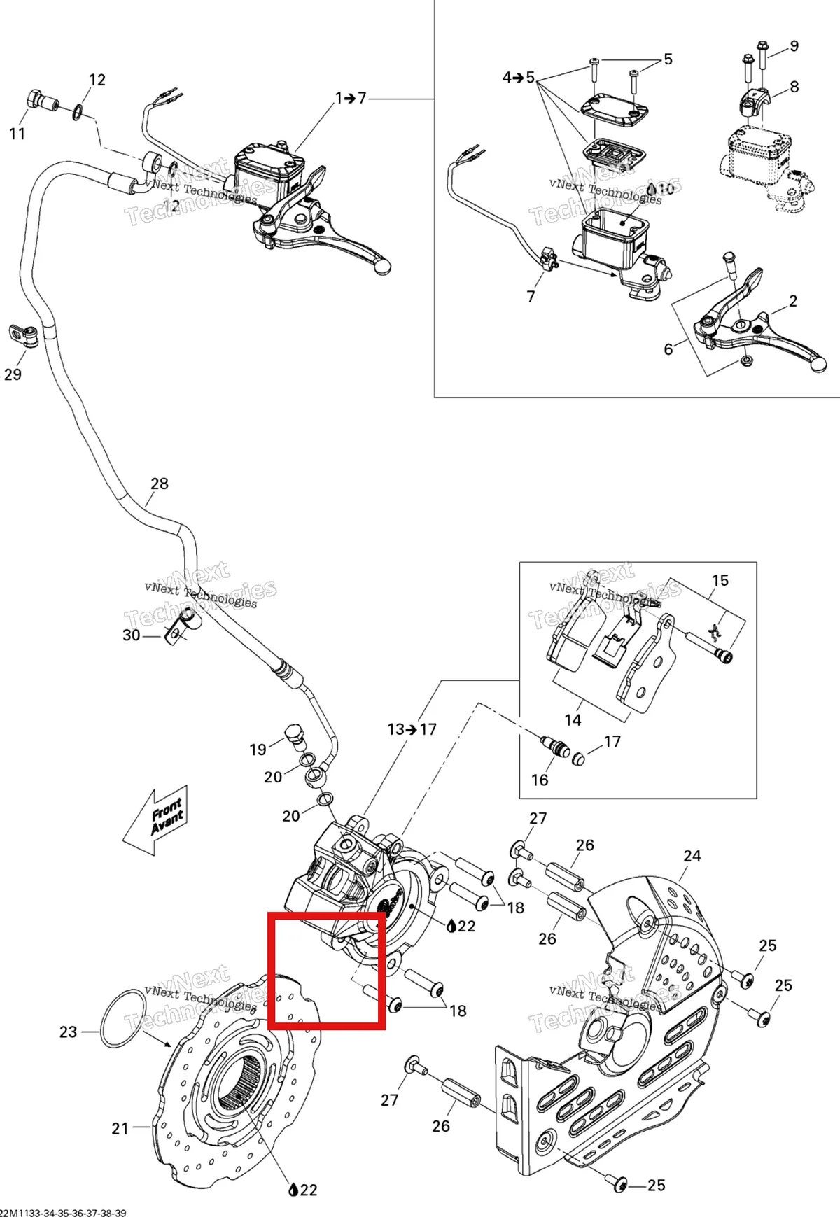 Деталь 507032522 (Шланг) на схеме узла 2011 Ski-Doo Grand Touring Sport 600ACE Hydraulic Brakes