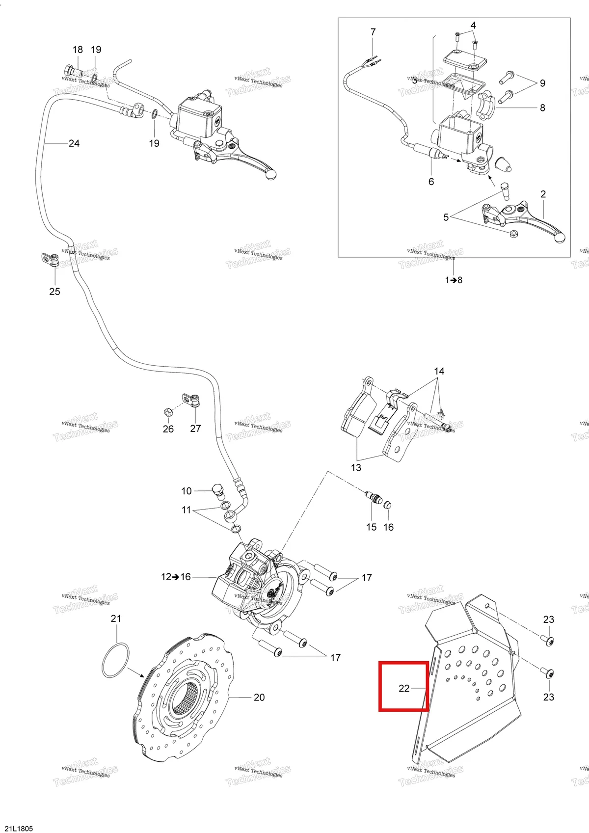 Деталь 507032525 (Протектор Диск) на схеме узла 2018 Ski-Doo TUNDRA WT 550F Brakes Tundra - 550F Wt