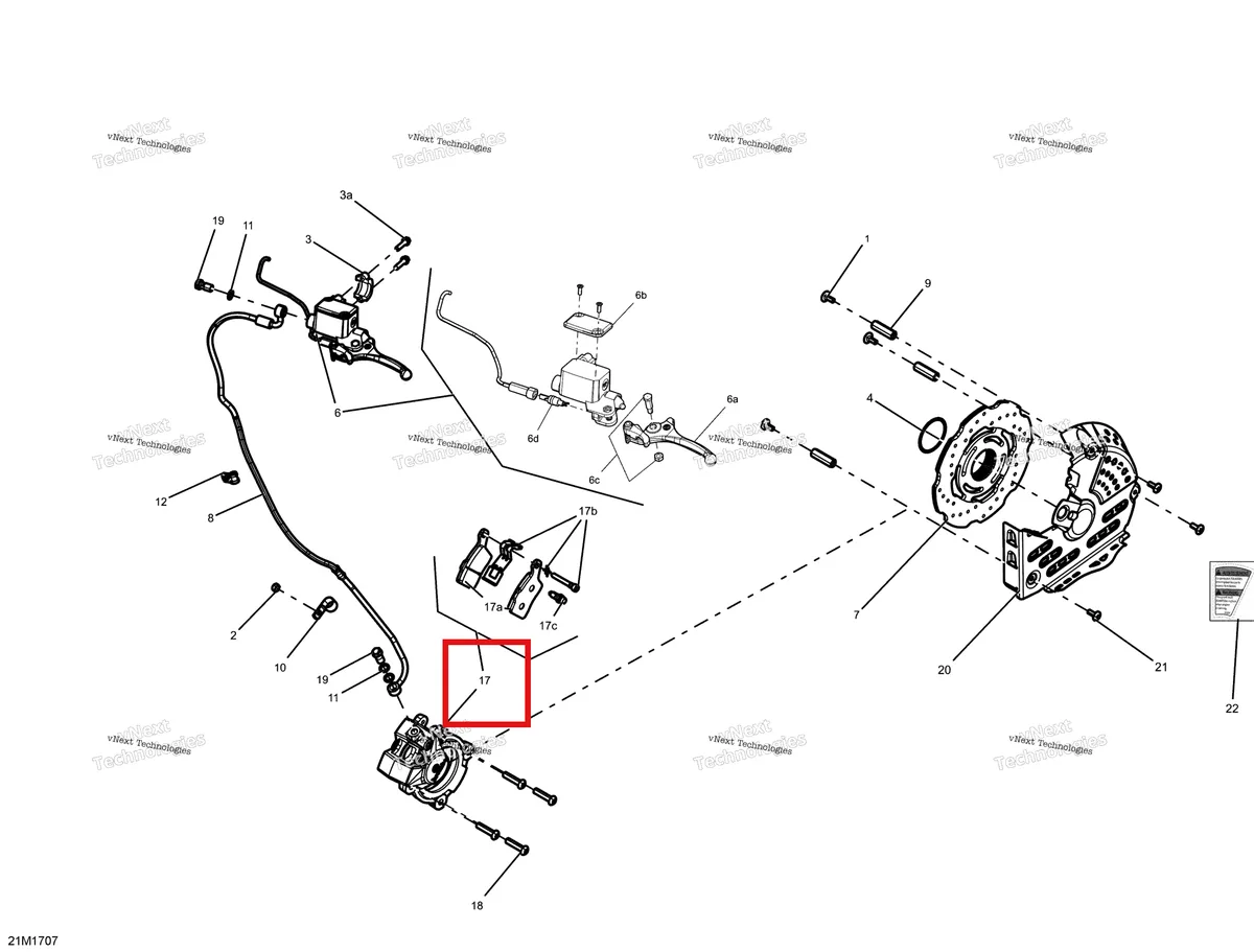 Деталь 507032603 (Деталь Brake Caliper Ass'y. Includes 12 To 16, Model-rs Kit) на схеме узла 2017 Ski-Doo MXZ 600 RS Brakes
