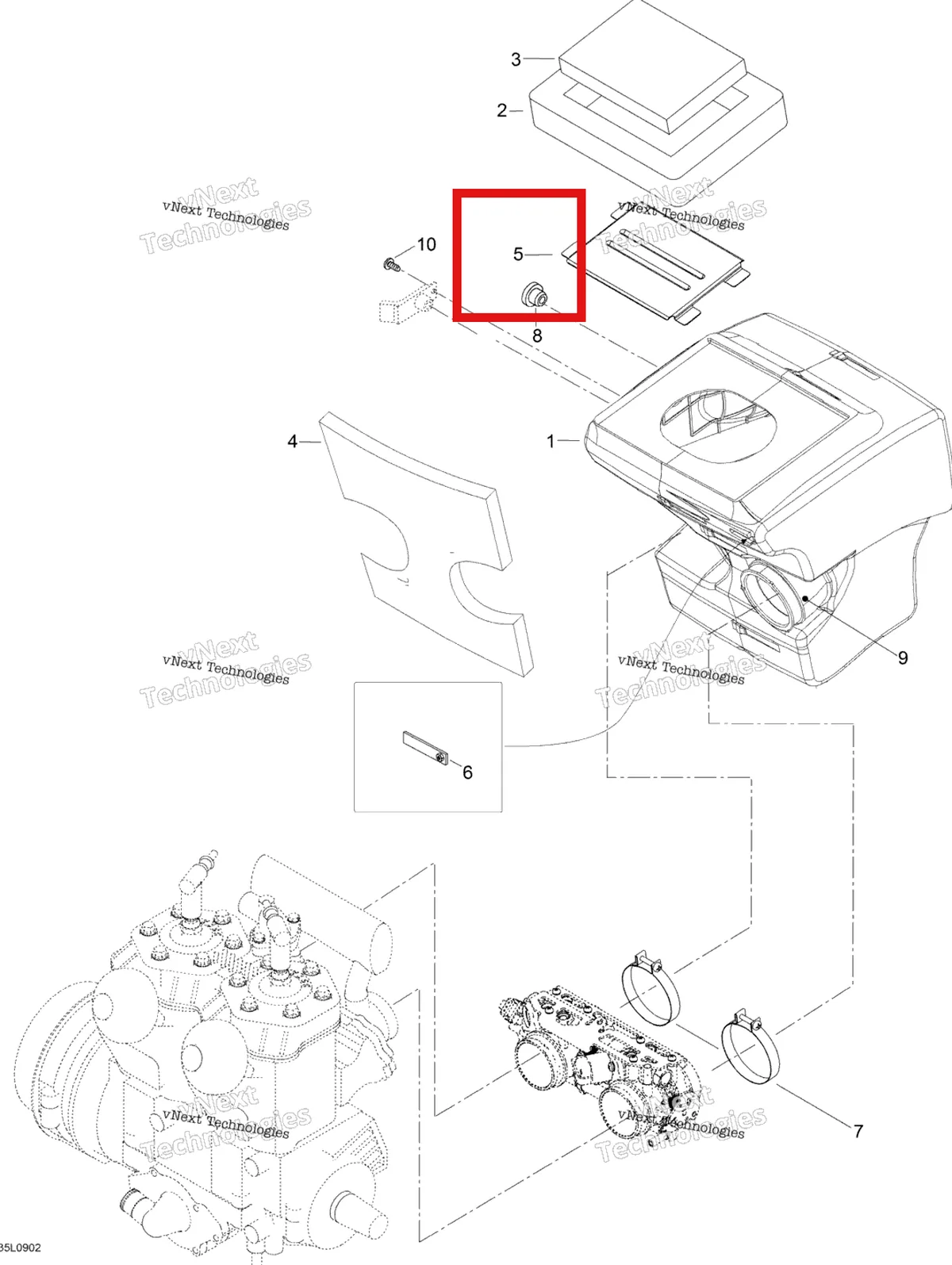 Деталь 508000004 (Деталь Intake Grill) на схеме узла 2009 Ski-Doo Expedition TUV 600 H.O. SDI Air Intake System