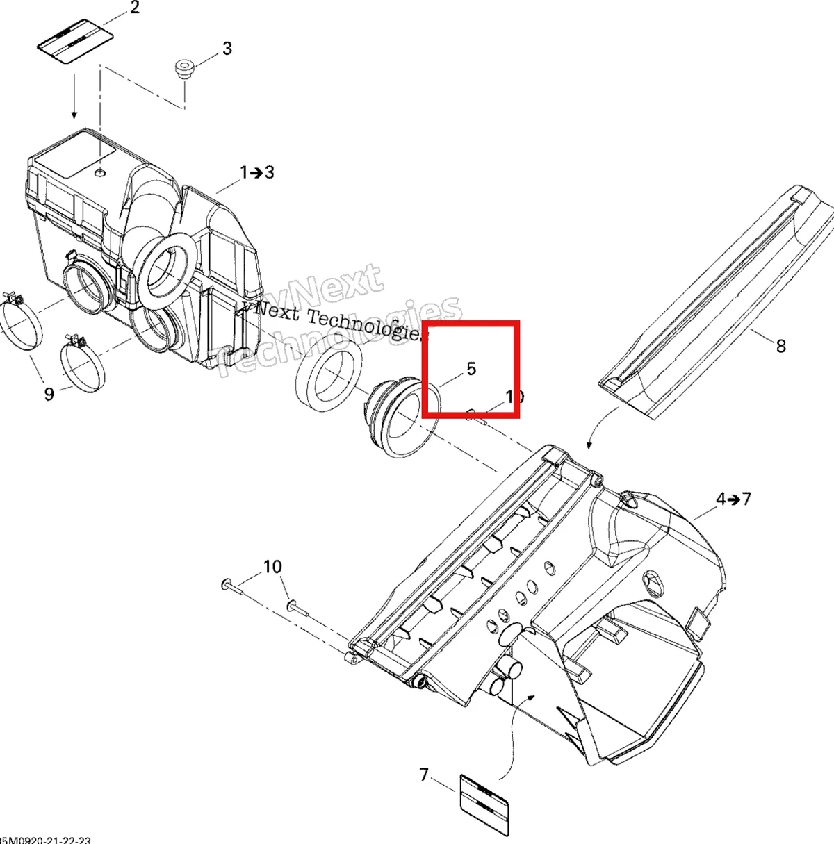 Деталь 508000240 (Направляющая) на схеме узла 2009 Ski-Doo GSX Fan Air Intake System
