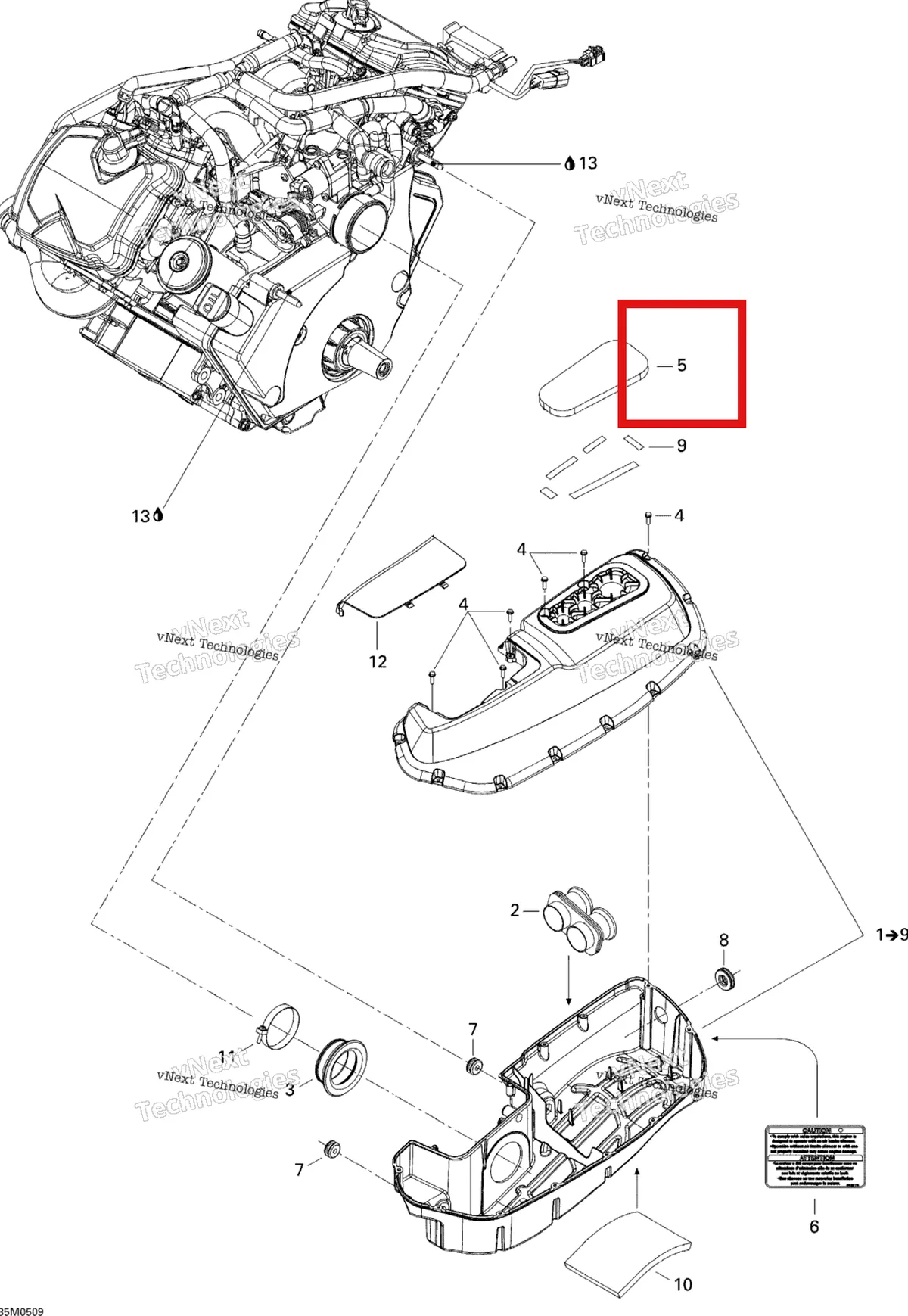 Деталь 508000251 (Воздушный фильтр) на схеме узла 2005 Ski-Doo Legend V-1000 Air Intake System