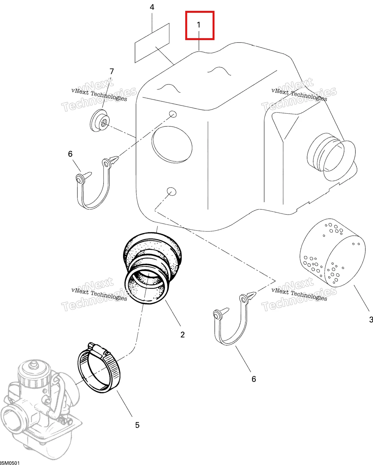 Деталь 508000279 на схеме узла 2005 Ski-Doo Tundra R Air Intake System