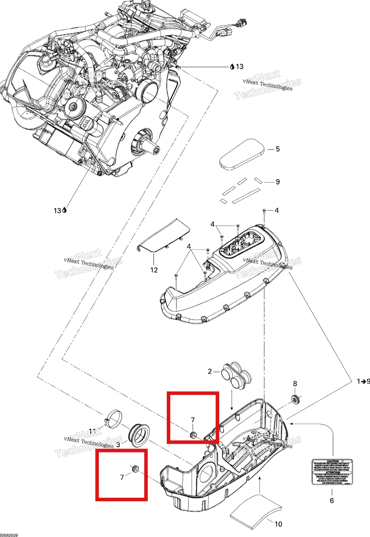Деталь 508000331 (Уплотнитель резиновый) на схеме узла 2005 Ski-Doo Legend V-1000 Air Intake System