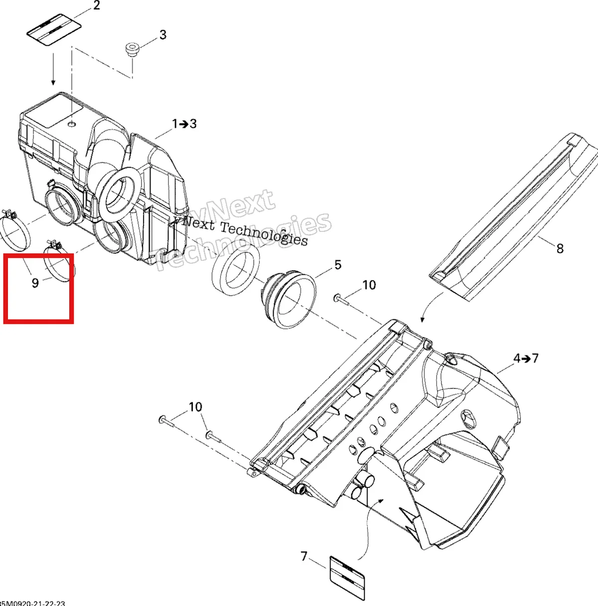 Деталь 508000344 (Хомут) на схеме узла 2009 Ski-Doo GSX Fan Air Intake System