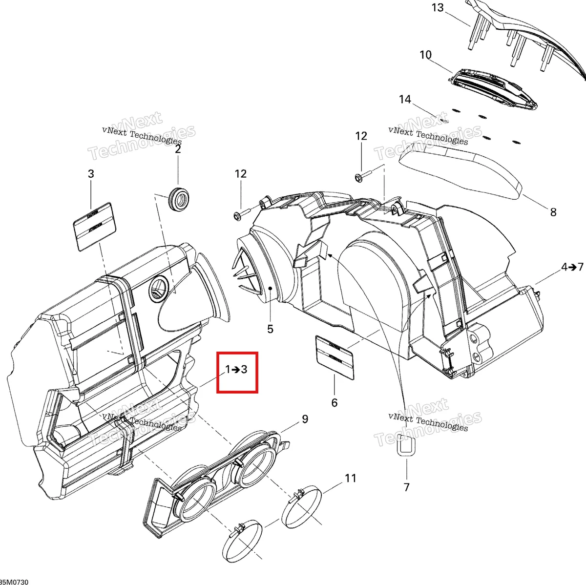 Деталь 508000354 на схеме узла 2007 Ski-Doo MACH Z Adrenaline Air Intake System
