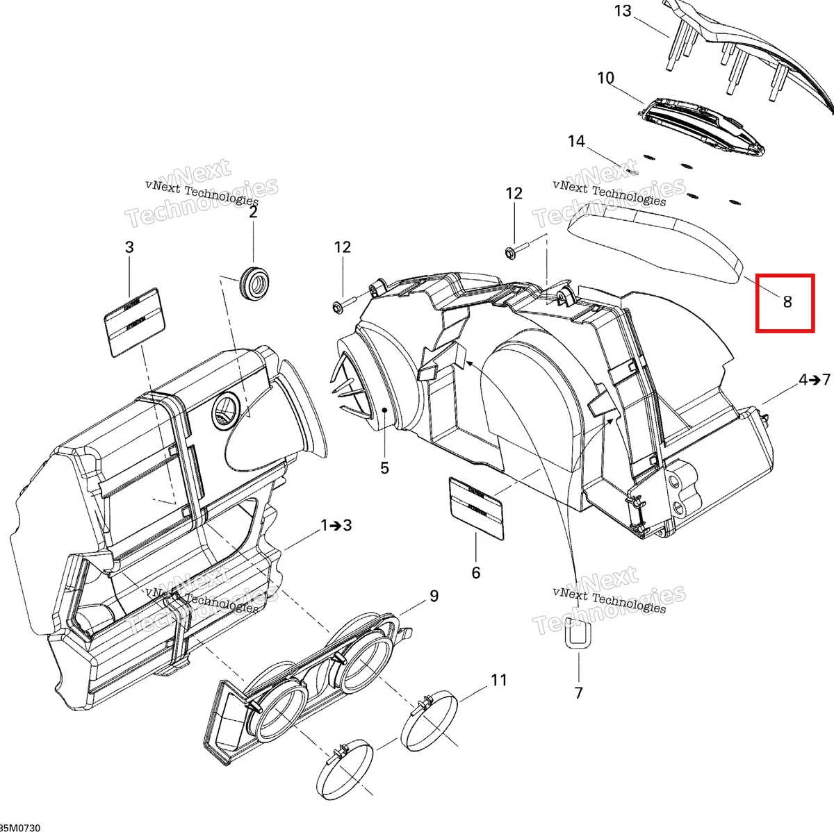 Деталь 508000367 на схеме узла 2007 Ski-Doo MACH Z Adrenaline Air Intake System
