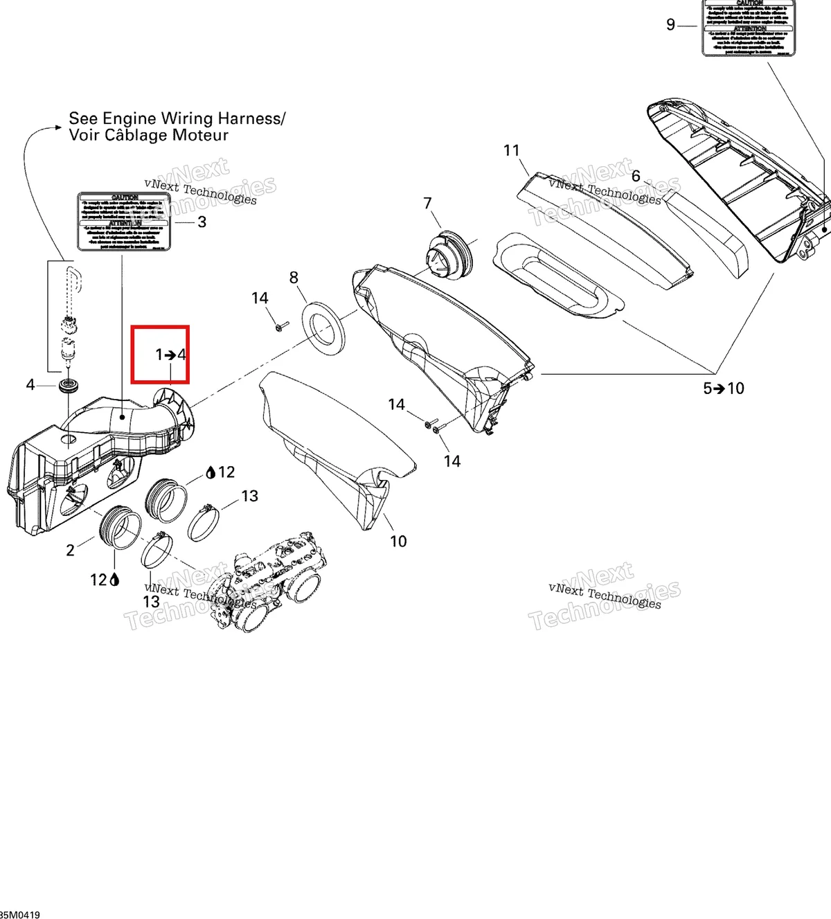 Деталь 508000370 на схеме узла 2005 Ski-Doo MX Z 600 HO SDI Renegade, Early Intro Air Intake