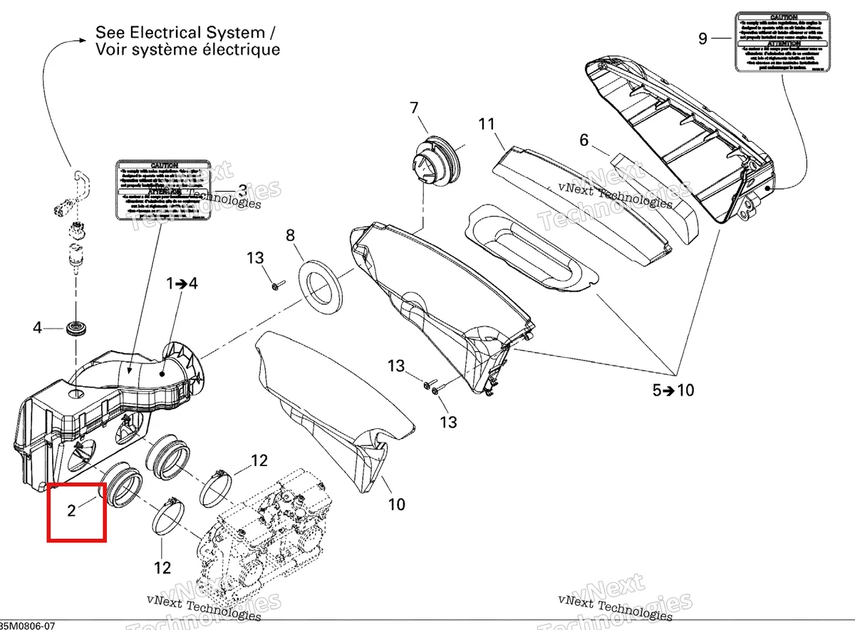 Деталь 508000374 (Деталь Air Intake Adaptor) на схеме узла 2008 Ski-Doo GTX LTD 600 HO SDI Air Intake System