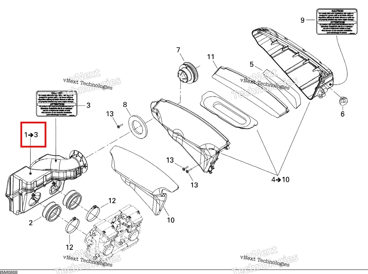 Деталь 508000379 (Деталь Primary Chamber Ass'y. Includes 1 To 4) на схеме узла 2008 Ski-Doo GTX SPORT 500SS Air Intake System