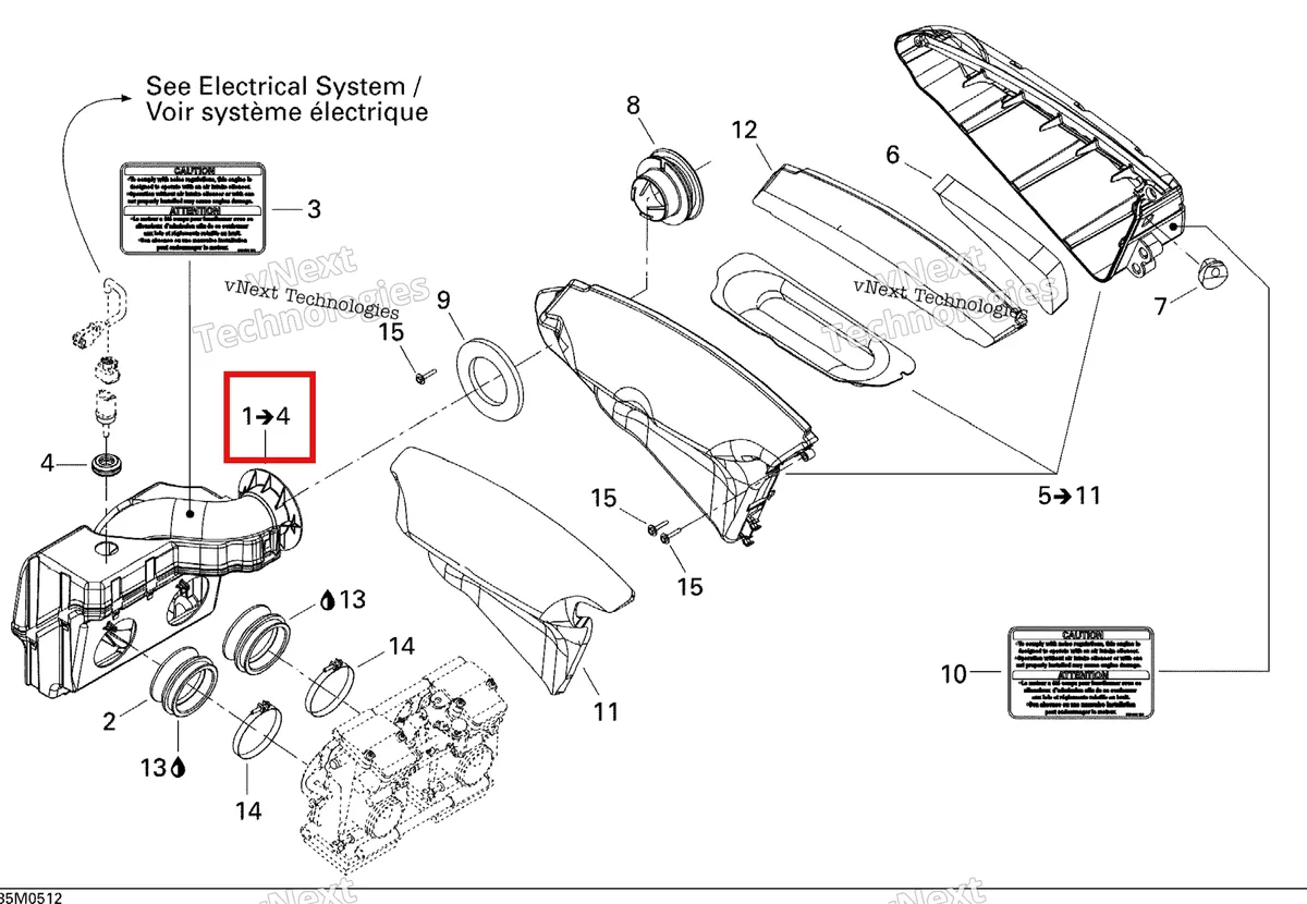 Деталь 508000380 на схеме узла 2005 Ski-Doo Summit 600 HO Air Intake System 600Ho