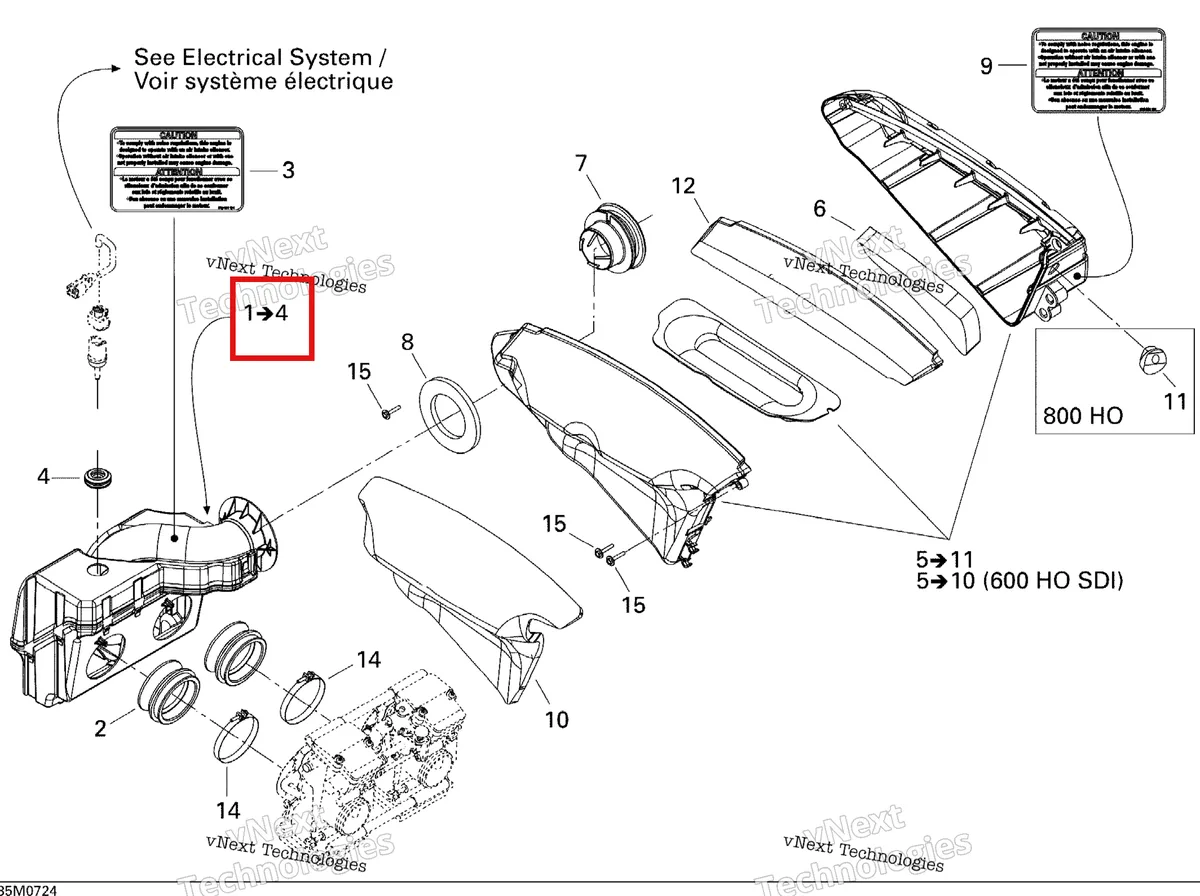 Деталь 508000388 (Деталь Primary Chamber Ass'y. Includes 1 To 4) на схеме узла 2007 Ski-Doo MX Z XRS 800 HO PTEK Air Intake System 800