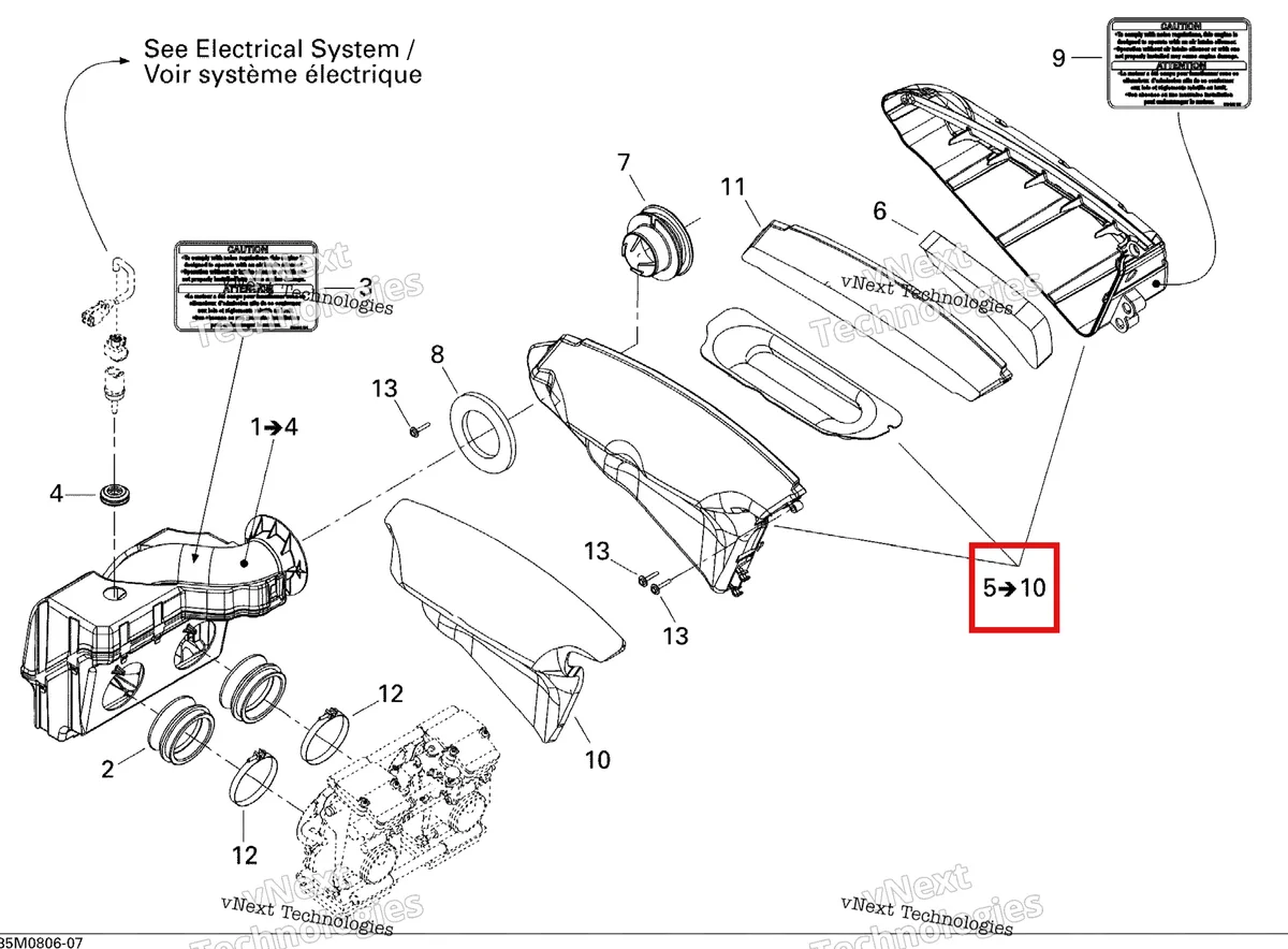Деталь 508000392 (Деталь Secondary Chamber Ass'y. Includes 5 To 10) на схеме узла 2008 Ski-Doo GTX LTD 600 HO SDI Air Intake System