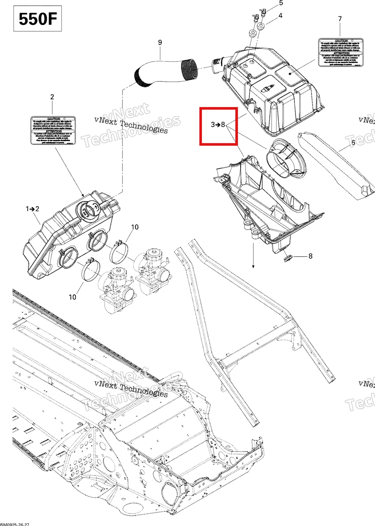 Деталь 508000400 (Деталь Secondary Chamber Ass'y. Includes 3 To 8) на схеме узла 2009 Ski-Doo Skandic Tundra LT 550F Air Intake System